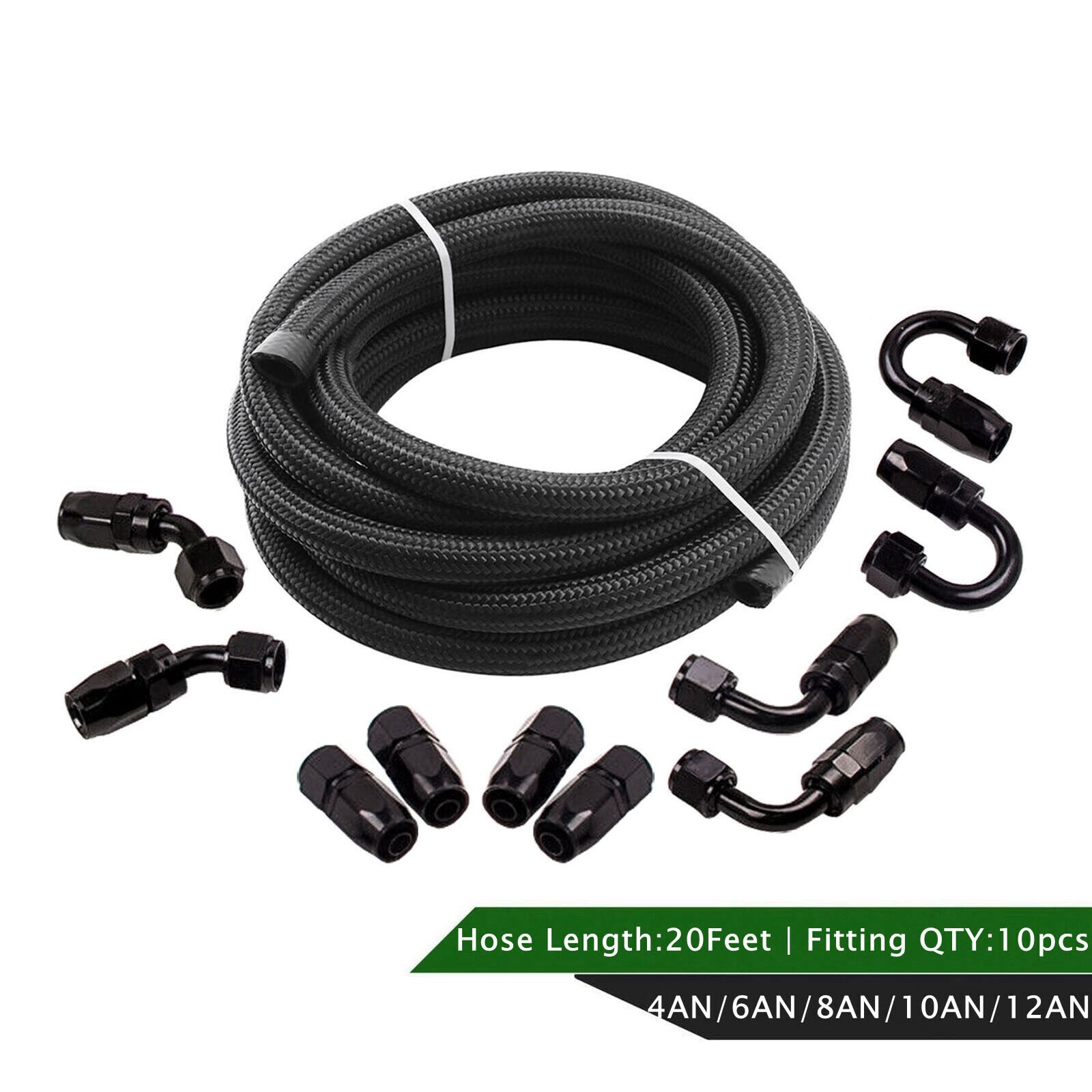 AN6 -6AN AN-6 Fitting Steel Nylon Braided Oil Fuel Line Swivel Hose End 20FT Kit
