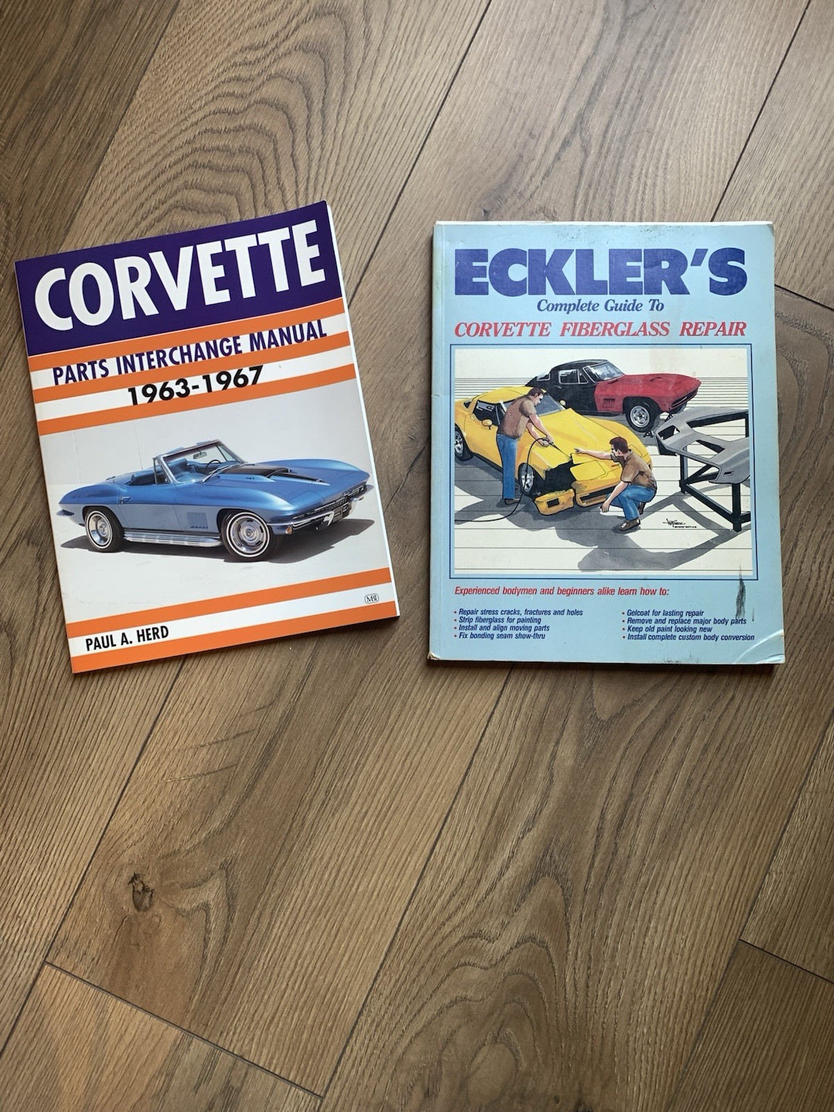Lot of 2 vintage books on Corvette Fiberglass Repair / Parts. Eckler\'s, Herd