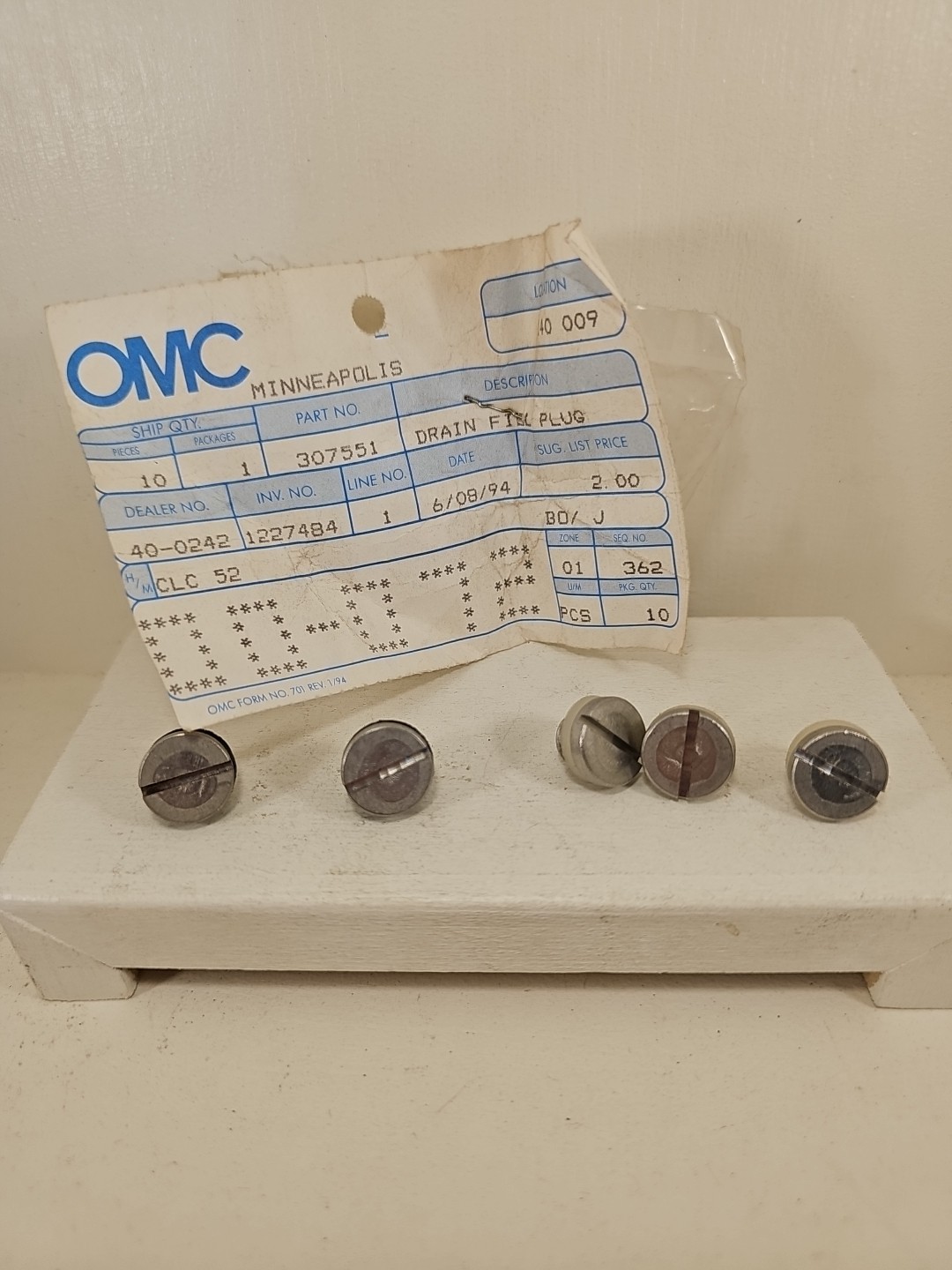 New Lot Of 5 Evinrude Johnson OMC 307551 0307551 Drain Screw OEM Factory Boat New Lot Of 5 Evinrude Johnson OMC 307551 0307551 Drain Screw OEM Factory Boat
