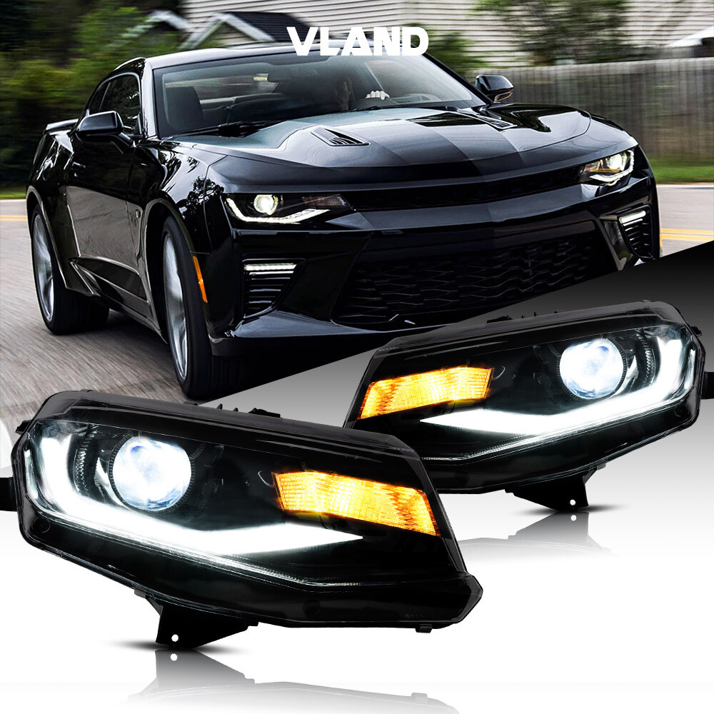VLAND 2Pcs LED Projector Headlights For 2016-2018 Chevrolet Camaro LT SS ZL LS