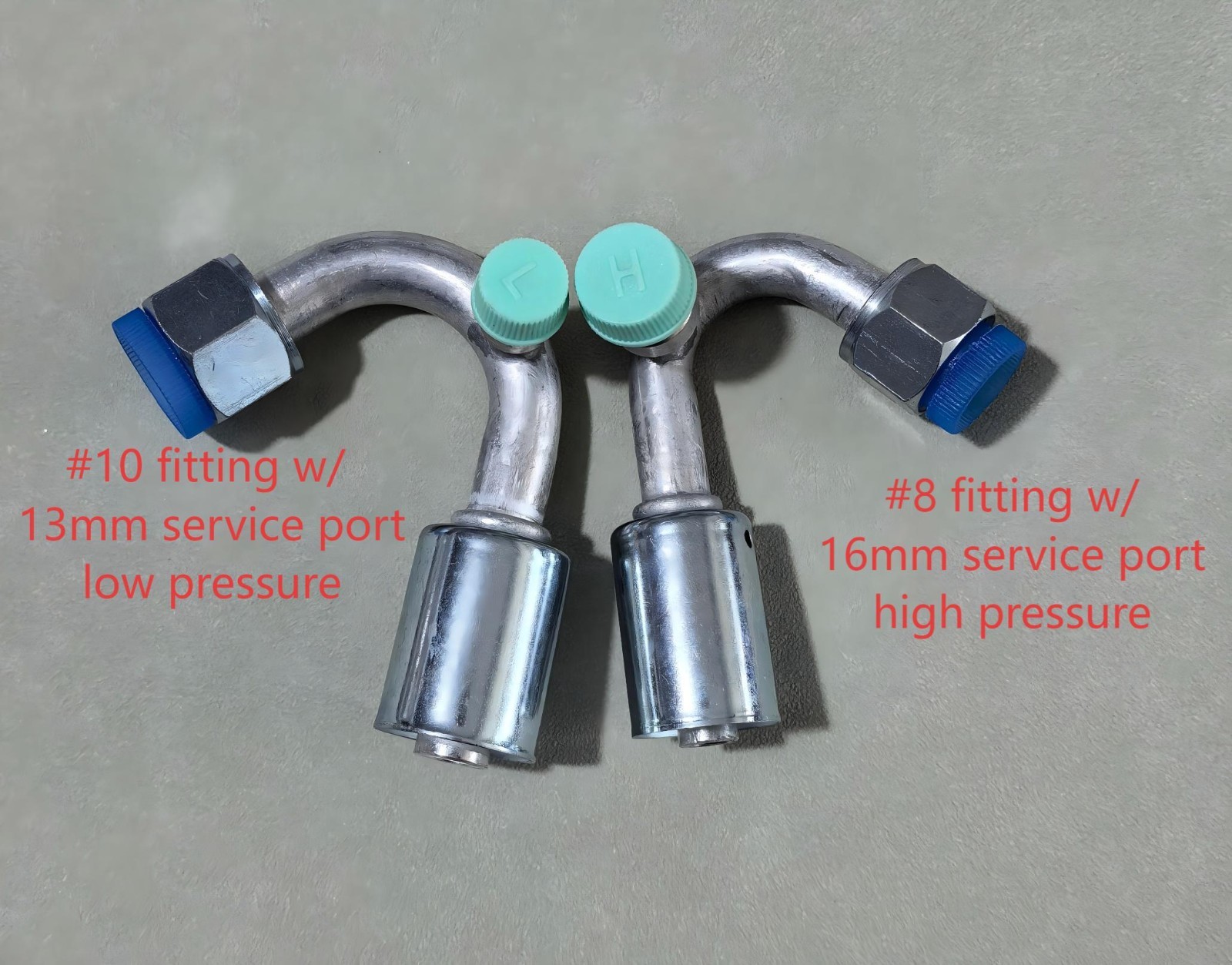 A/C Fittings Beadlock 135 Degree w/ Service Ports #8 16mm High #10 13mm Low Std
