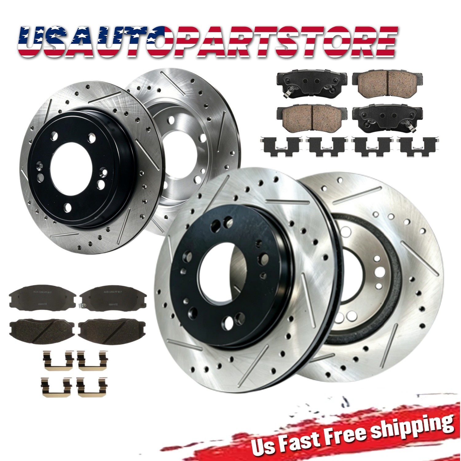 Front and Rear Drilled Rotors Brake Ceramic Pads Fits 2005 2006 Hyundai Santa Fe