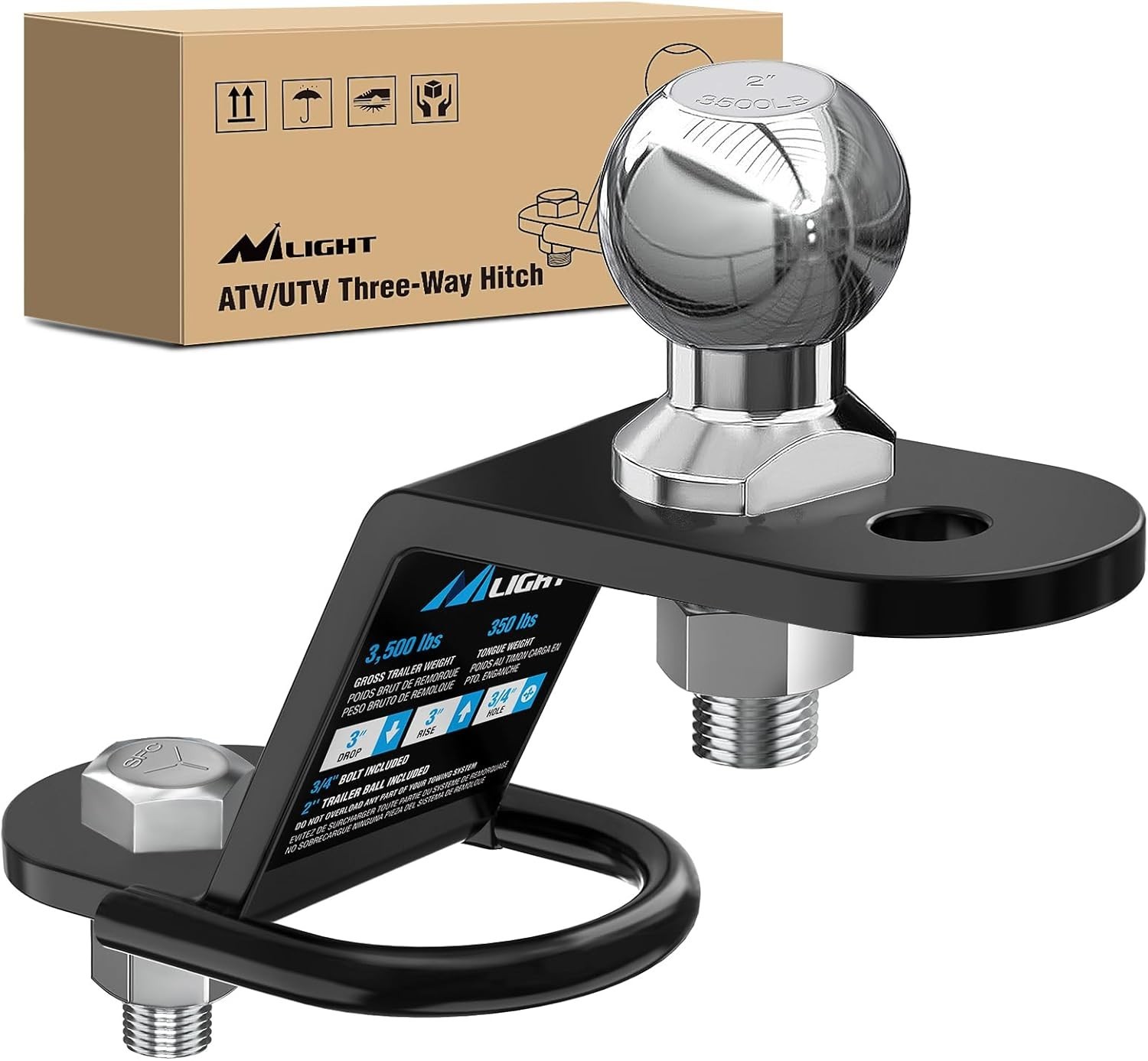 Nilight ATV/UTV Three-Way Hitch with 2 Inch Ball 3500lbs 3 2 Nilight ATV/UTV Three-Way Hitch with 2 Inch Ball 3500lbs 3 2
