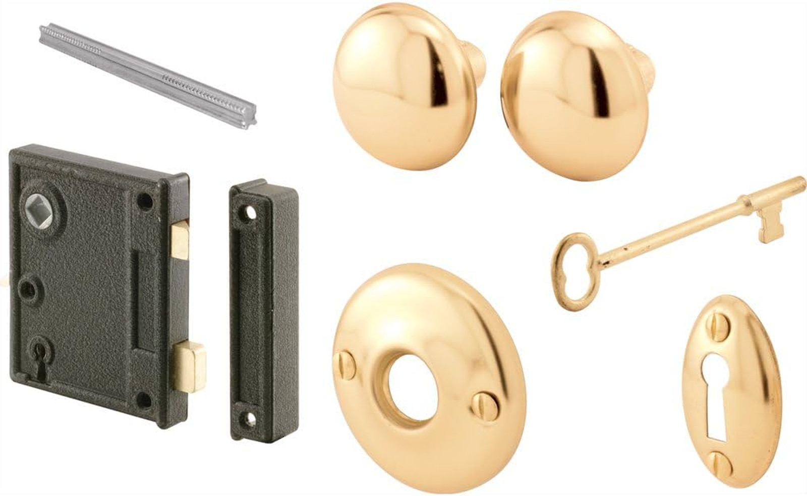 Vintage Lock Set Cast Steel Brass Knob Skeleton Key 2-1/2 Inch Backset Right