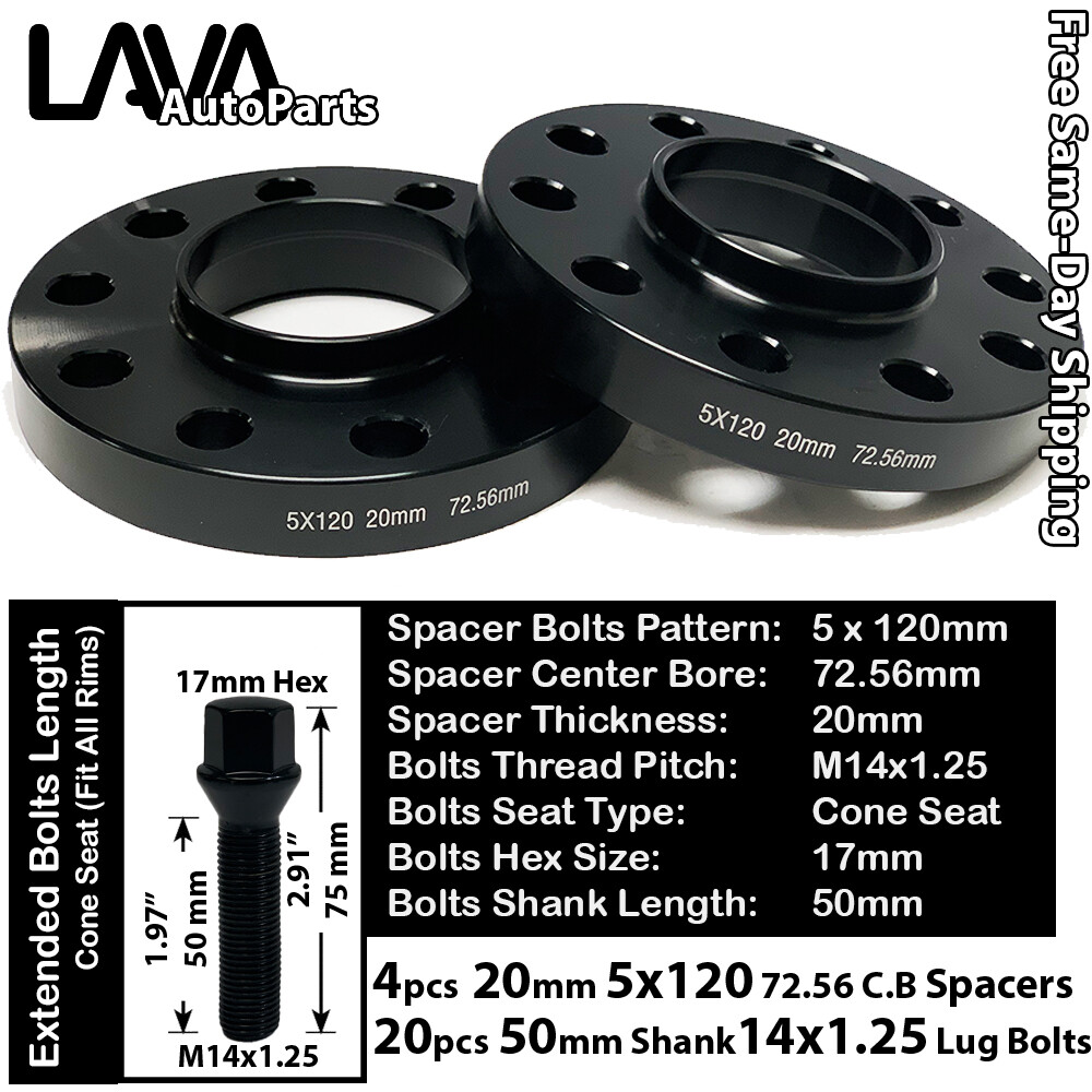 4PC 20MM THICK 5X120 72.56MM C.B WHEEL SPACER+20 14X1.25 BOLT FIT BMW MINI MODEL