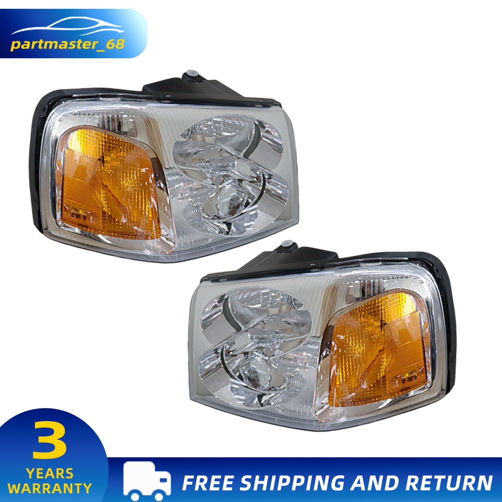 2X Headlights For 2002-2009 GMC Envoy Chrome Housing Amber Corner Left+Right