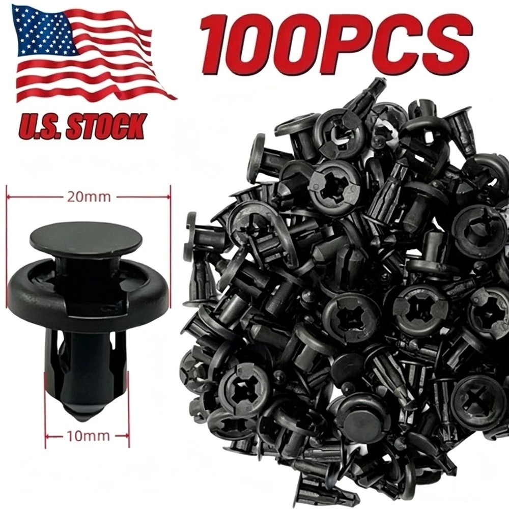 100Pcs Bumper Clips 10mm Hood Fender Push Rivets Retainer Fasteners For Honda