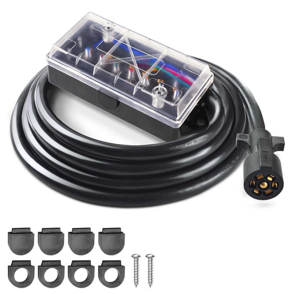 Universal 8ft 7 Way Plug Trailer Cord Junction Box Wiring Harness For RV Campers