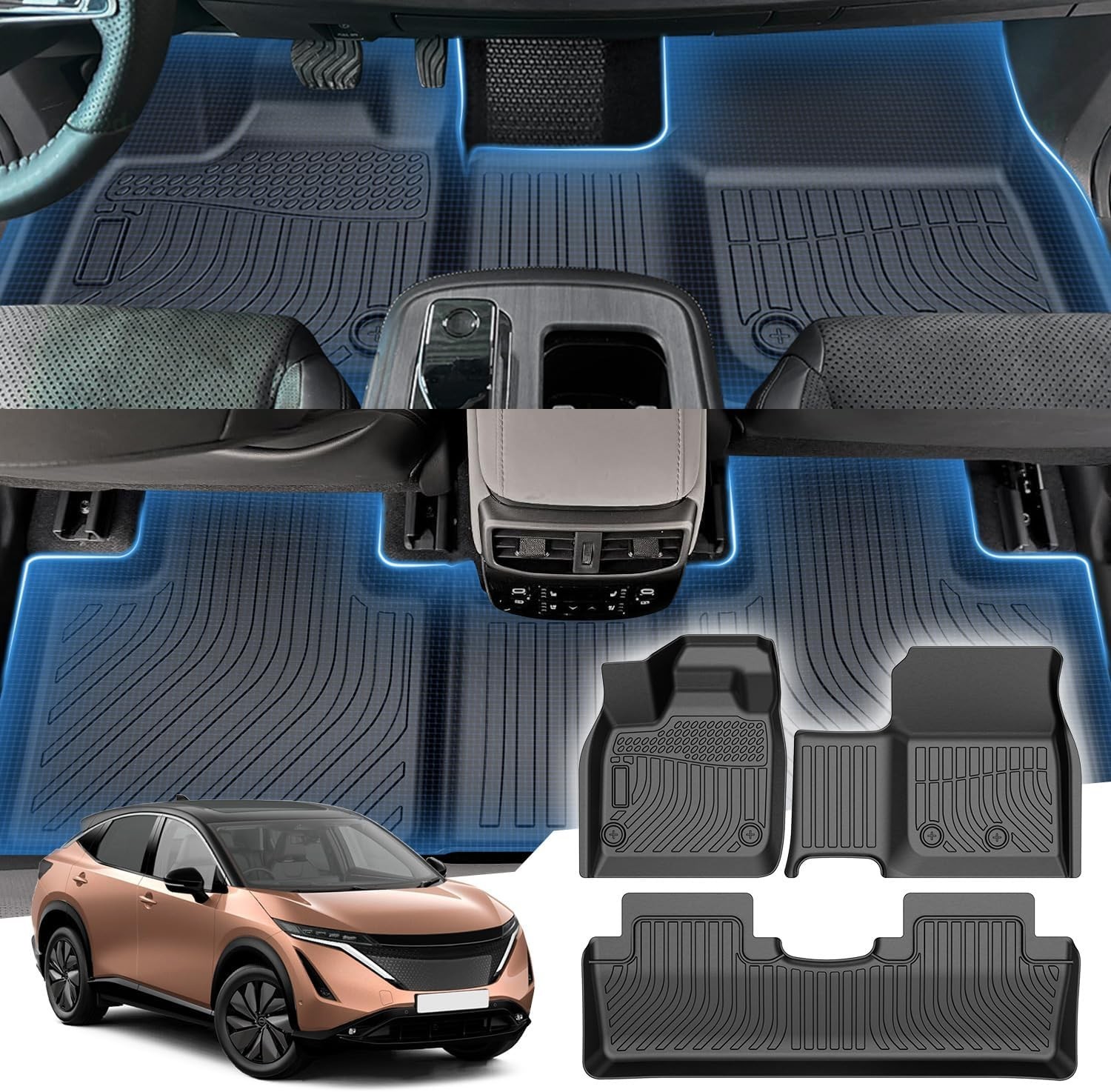 Floor Mats for Nissan Ariya 2023-2026 TPE All Weather Custom Fit Front