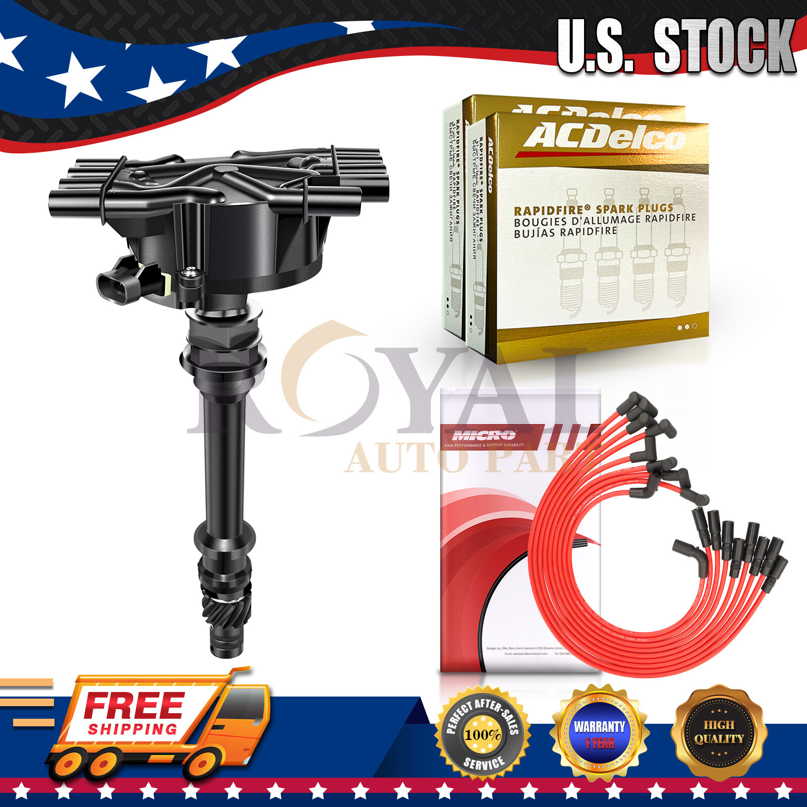 GM01 Distributor & Platinum Spark Plug & Wires for Chevy C1500 Express 1104058