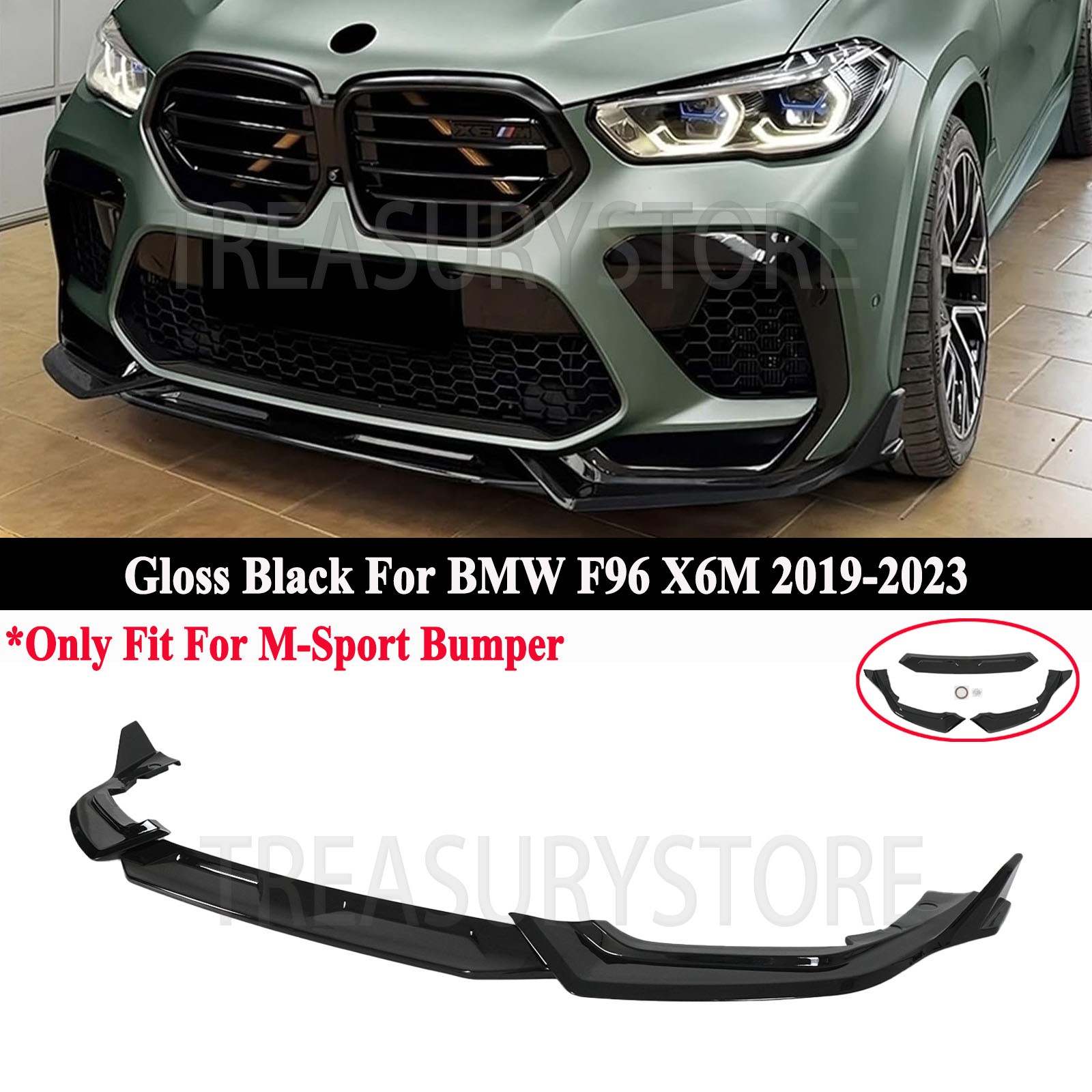 For BMW F96 X6M 2019-2023 MP Style Gloss Black Front Bumper Lip Splitter Spoiler For BMW F96 X6M 2019-2023 MP Style Gloss Black Front Bumper Lip Splitter Spoiler