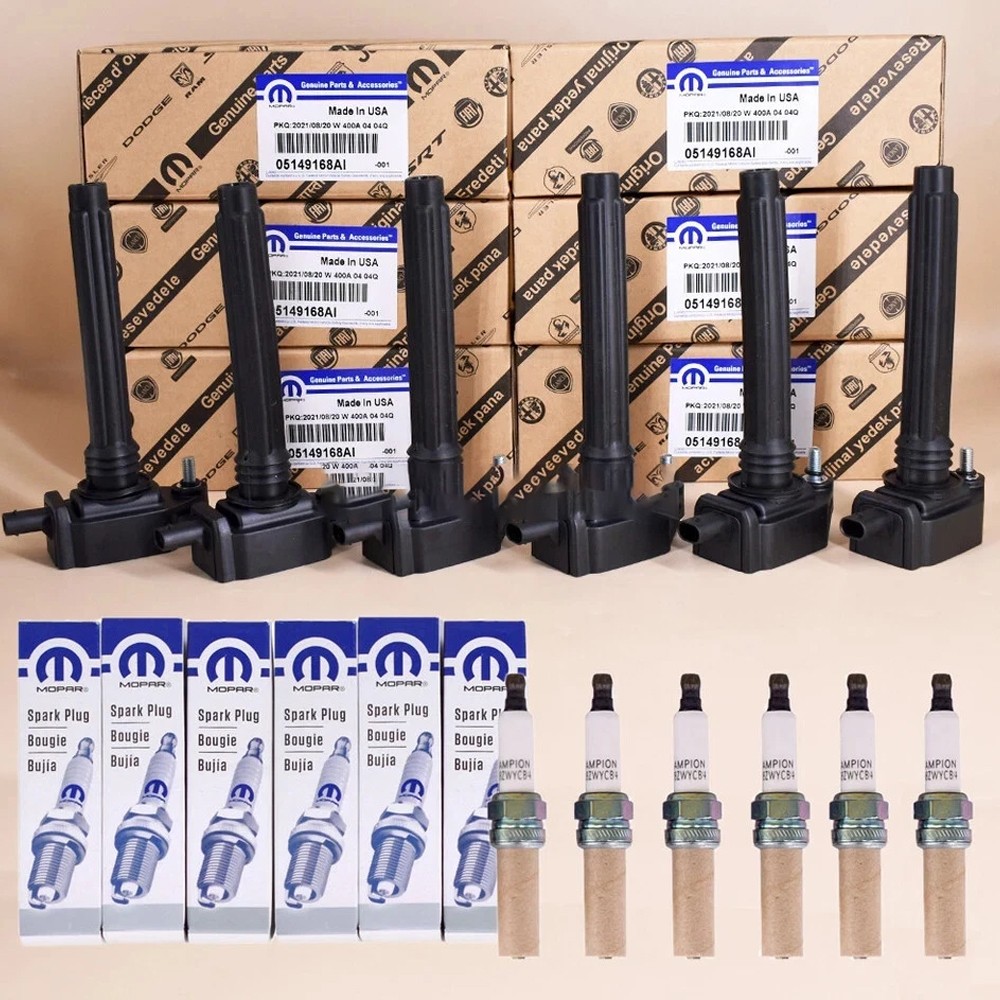 6 Pack Mopar Ignition Coils & Spark Plugs For Chrysler Jeep Dodge Ram 3.6L UF648 6 Pack Mopar Ignition Coils & Spark Plugs For Chrysler Jeep Dodge Ram 3.6L UF648