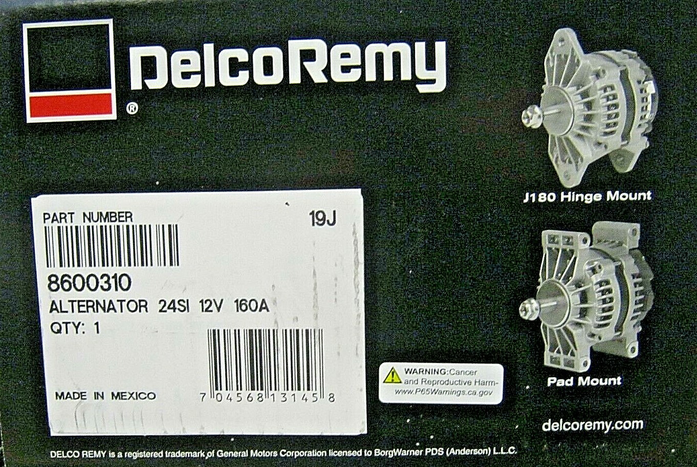 BRAND NEW ~ DELCO REMY 8600310  ALTERNATOR 12V 160A 24SI, J180 HINGE MOUNT