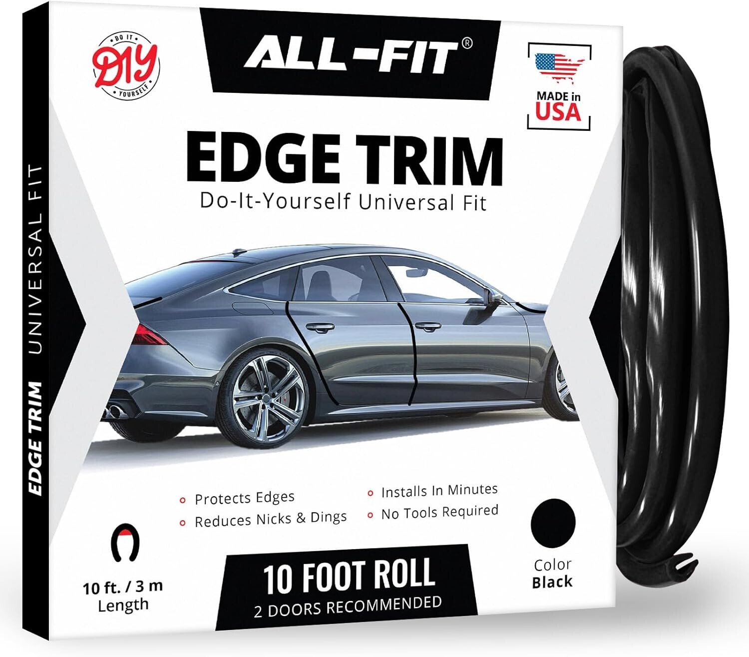 ALL-FIT Car Door Edge Protector Guard from Scratches & Dings, U-Shaped (BLACK)