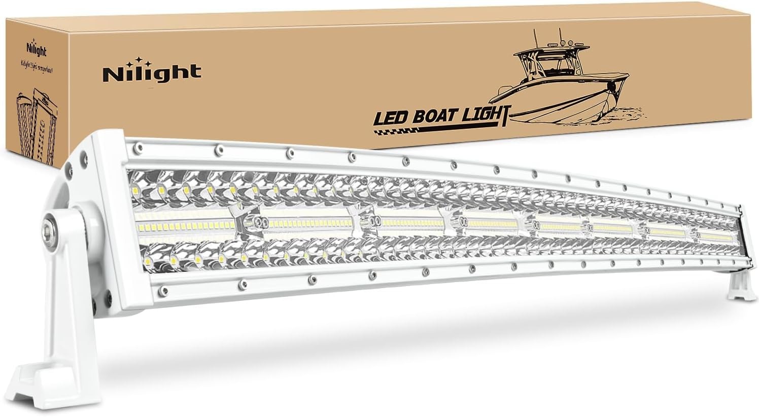 Nilight Marine LED Light Bar Navigation 33Inch Curved Lights - White Shell