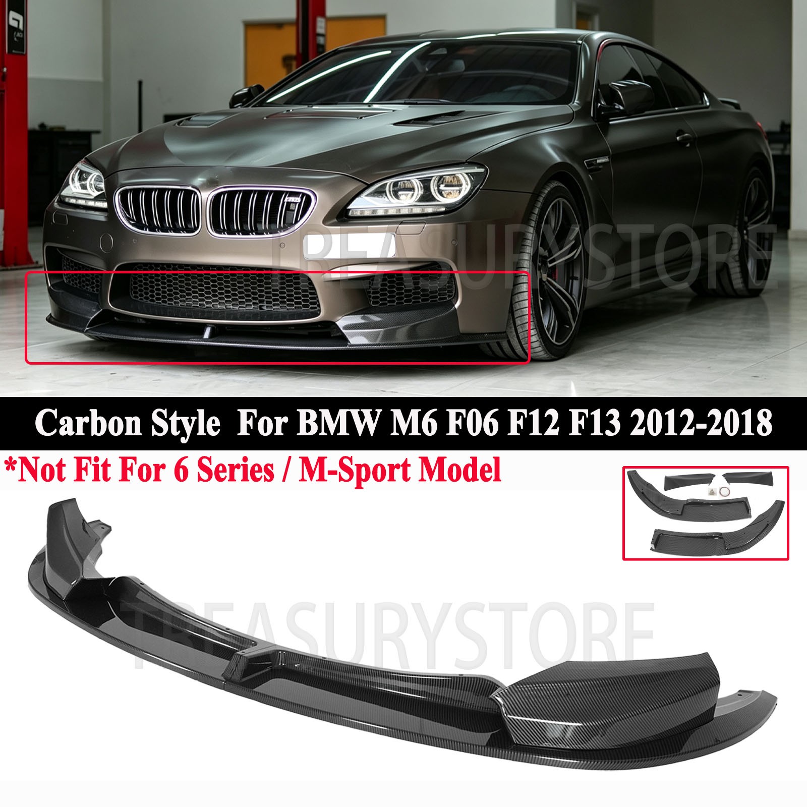 For BMW M6 F06 F12 F13 2012-18 GTS-V Style Carbon Fiber Front Bumper Lip Spoiler For BMW M6 F06 F12 F13 2012-18 GTS-V Style Carbon Fiber Front Bumper Lip Spoiler