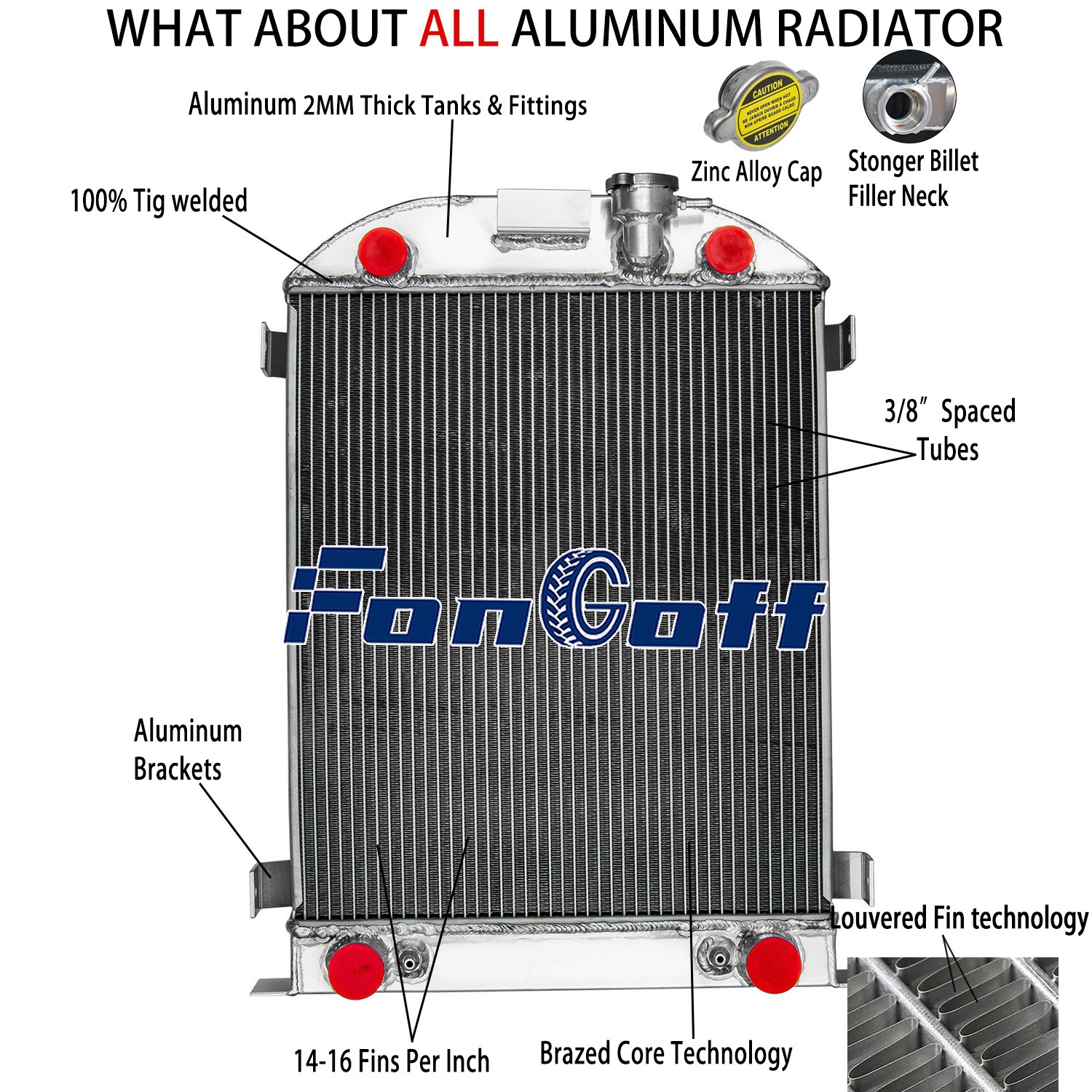 3-Row Aluminum Radiator Fit 1930 1931 1932 Ford Model A Model B 3.3L Gas Engine