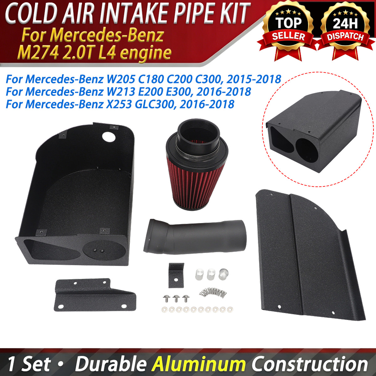 Cold Air Intake System For 2015-2018 Mercedes-Benz C200 GLC300 E300 M274 2.0T L4 Cold Air Intake System For 2015-2018 Mercedes-Benz C200 GLC300 E300 M274 2.0T L4