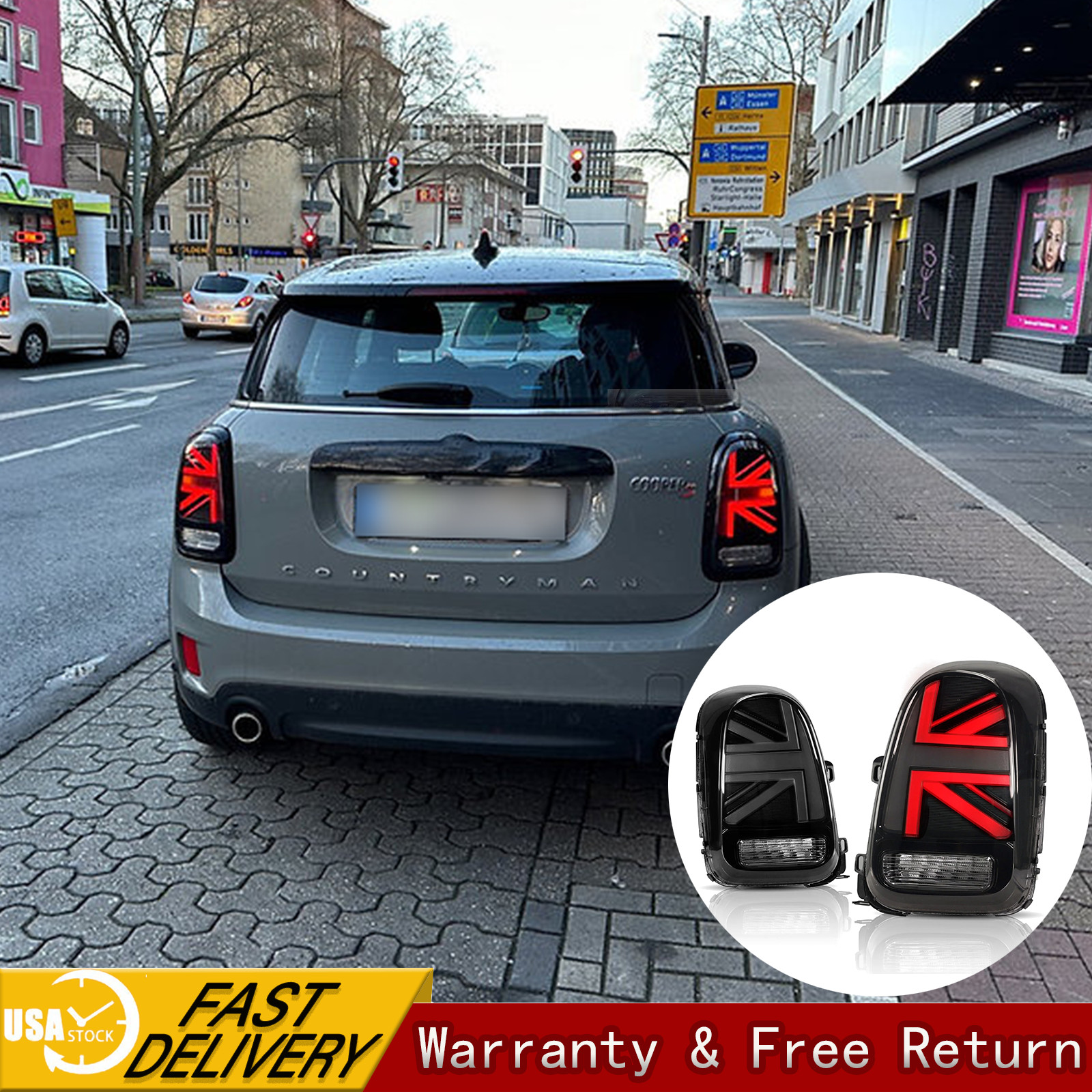 Pair LED Union Jack Rear Tail Lights For 2017-2020 MINI Countryman F60 Smoked