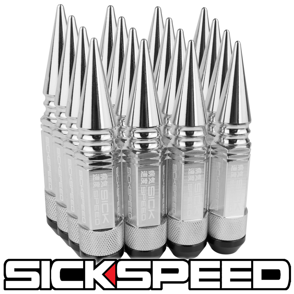 SICKSPEED 16PC CHROME SPIKED ALUMINUM EXTENDED 108MM 3 PC LUG NUTS 12X1.5 N16