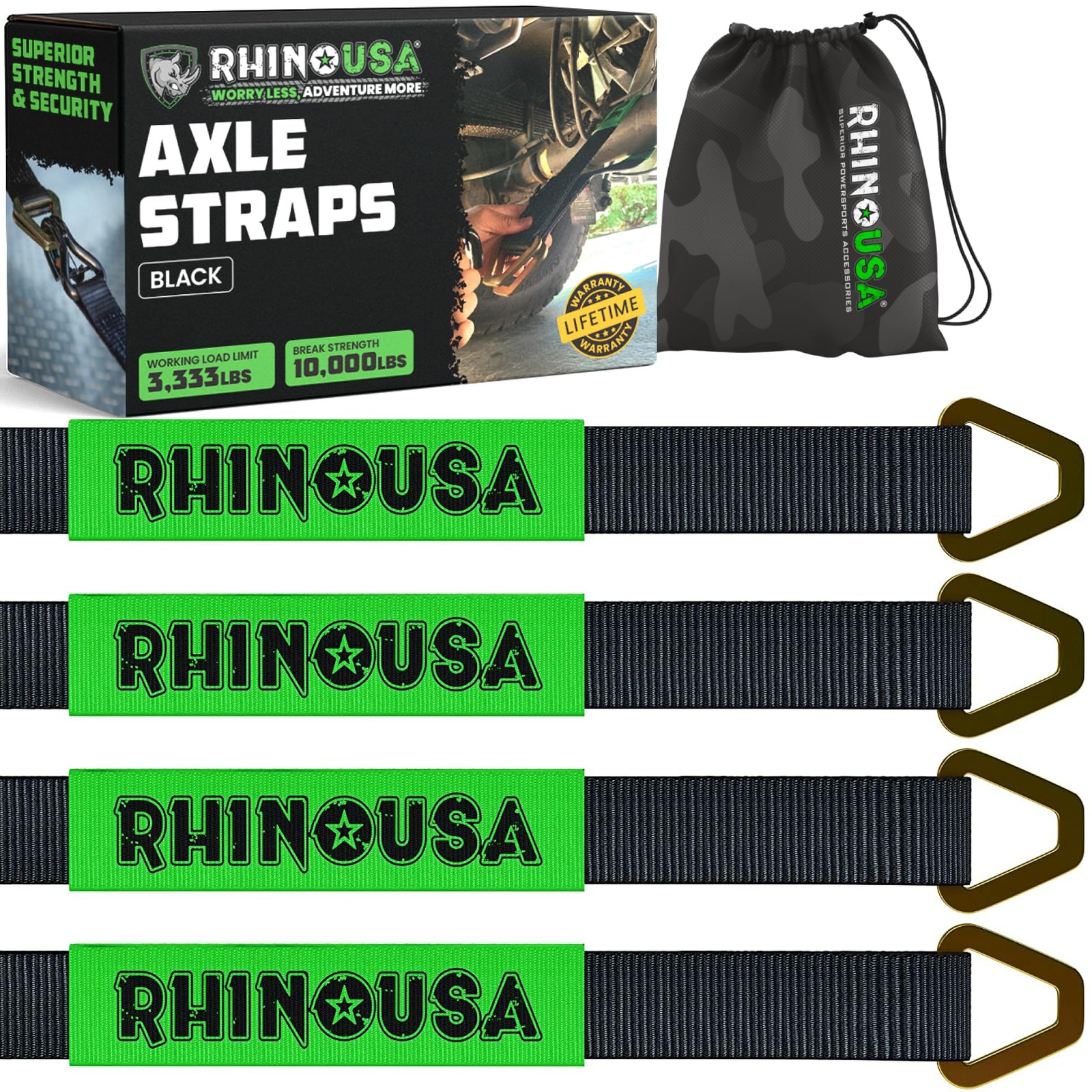 Rhino USA Axle Tie Down Straps 11,128lb Forged D-Rings Car/Truck/Trailer/UTV