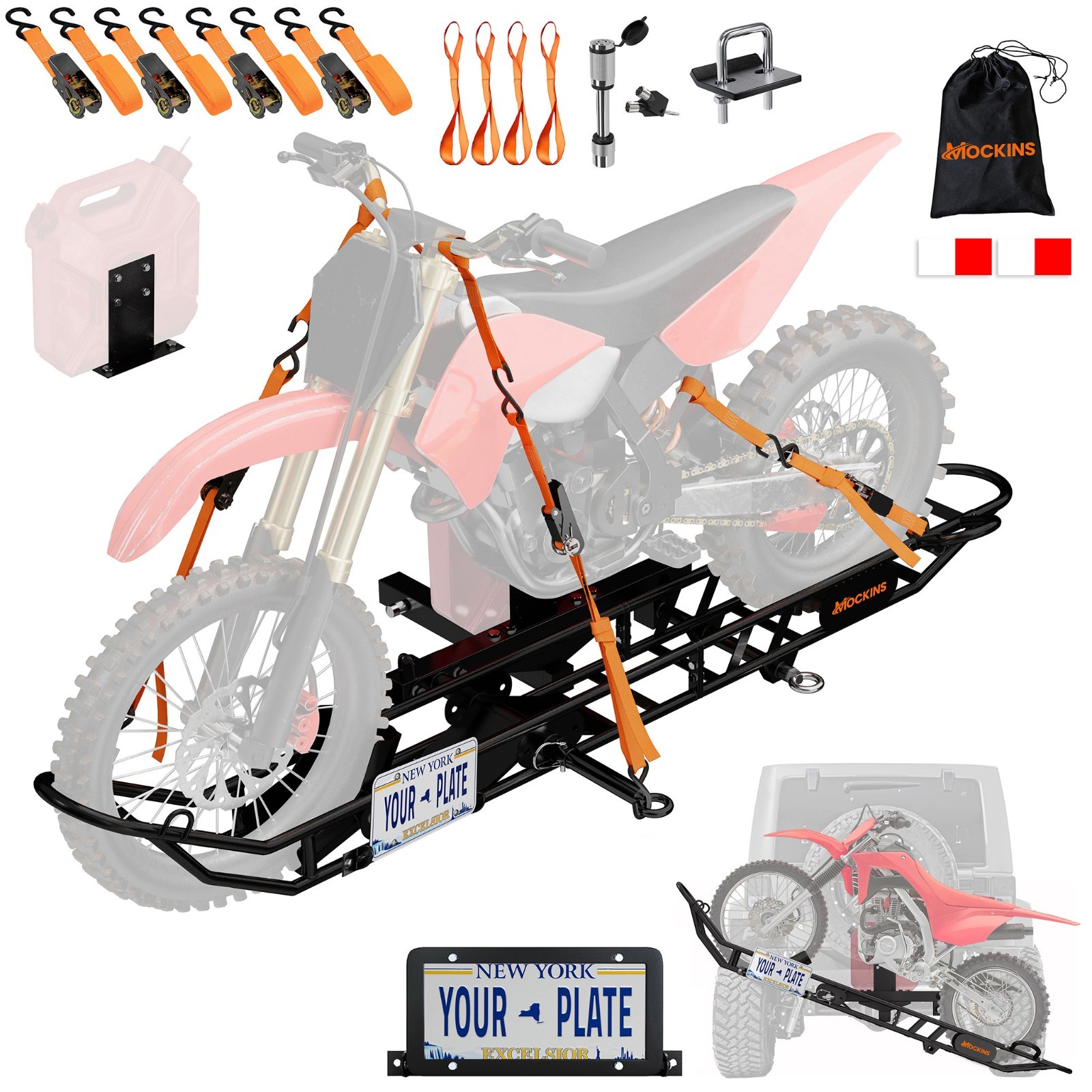 Mockins Dirt Bike Trailer Hitch Carrier with Tilting Loading Ramp Mockins Dirt Bike Trailer Hitch Carrier with Tilting Loading Ramp