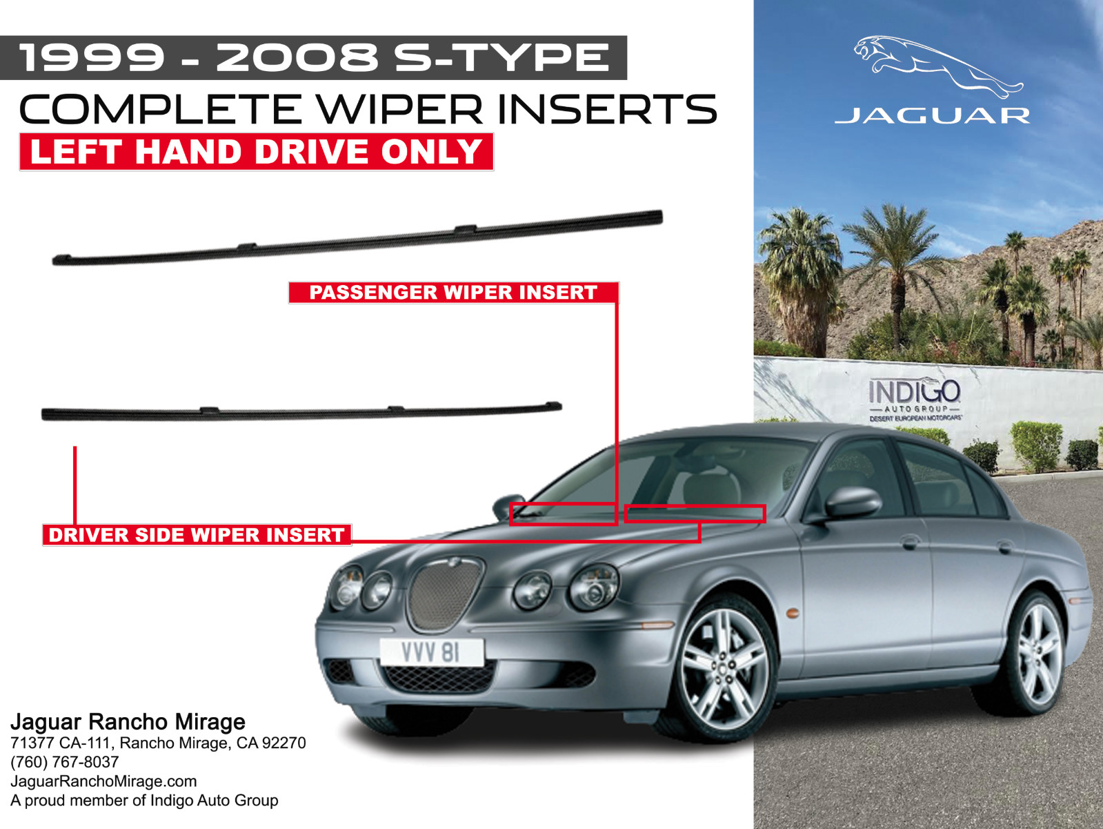 1999-2008 Jaguar S-TYPE OEM COMPLETE RUBBER WIPER BLADE INSERTS (LEFT + RIGHT)