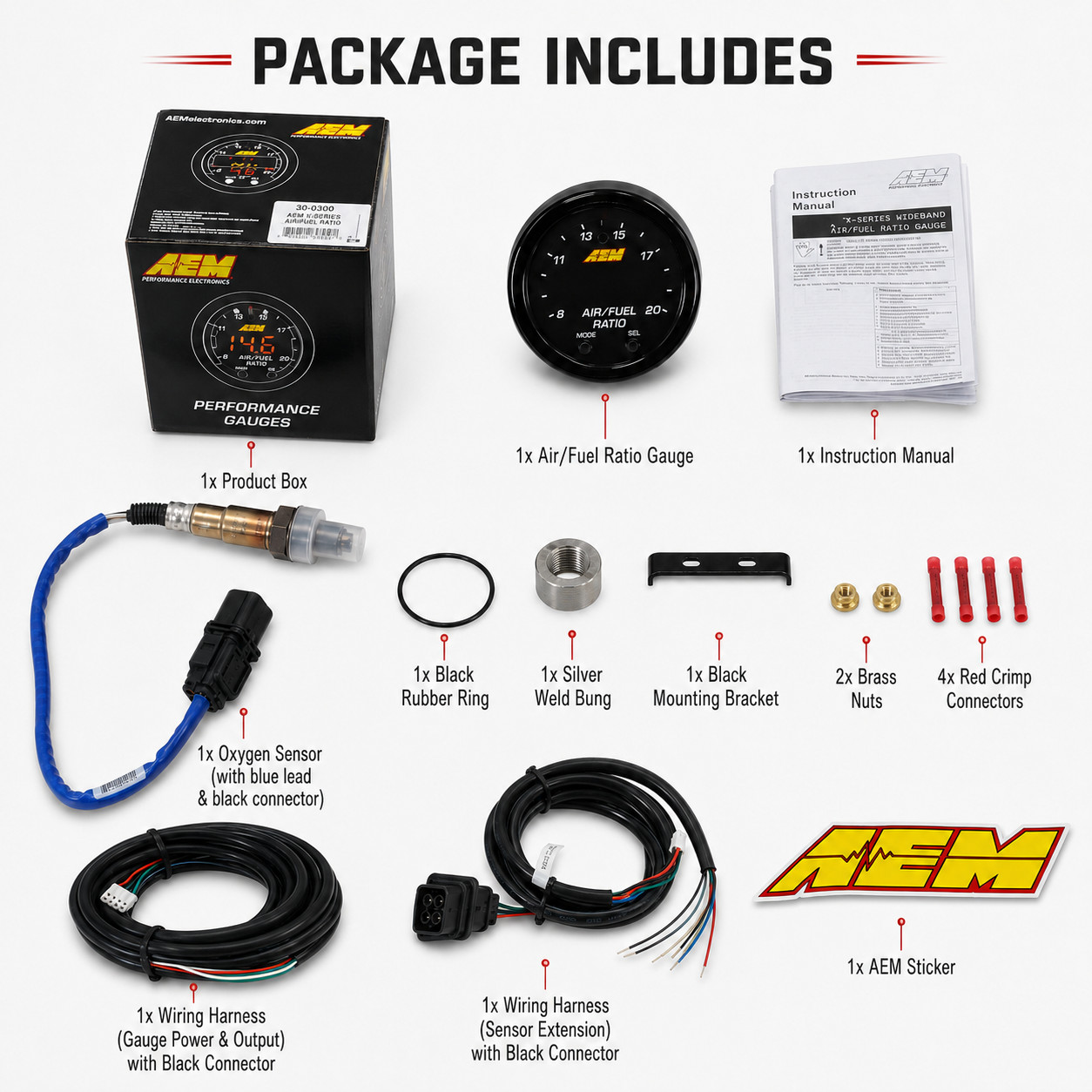 Wideband UEGO AFR Gauge Kit 52mm Black O2 Sensor Replaces AEM 30-0300