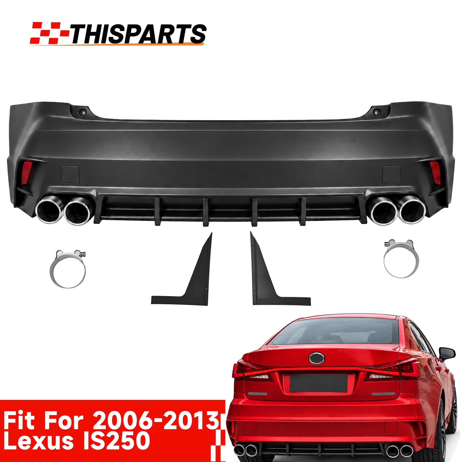 Complete Rear Bumper Kit Conversion To F Sport Style Fits 2006-2013 Lexus IS250
