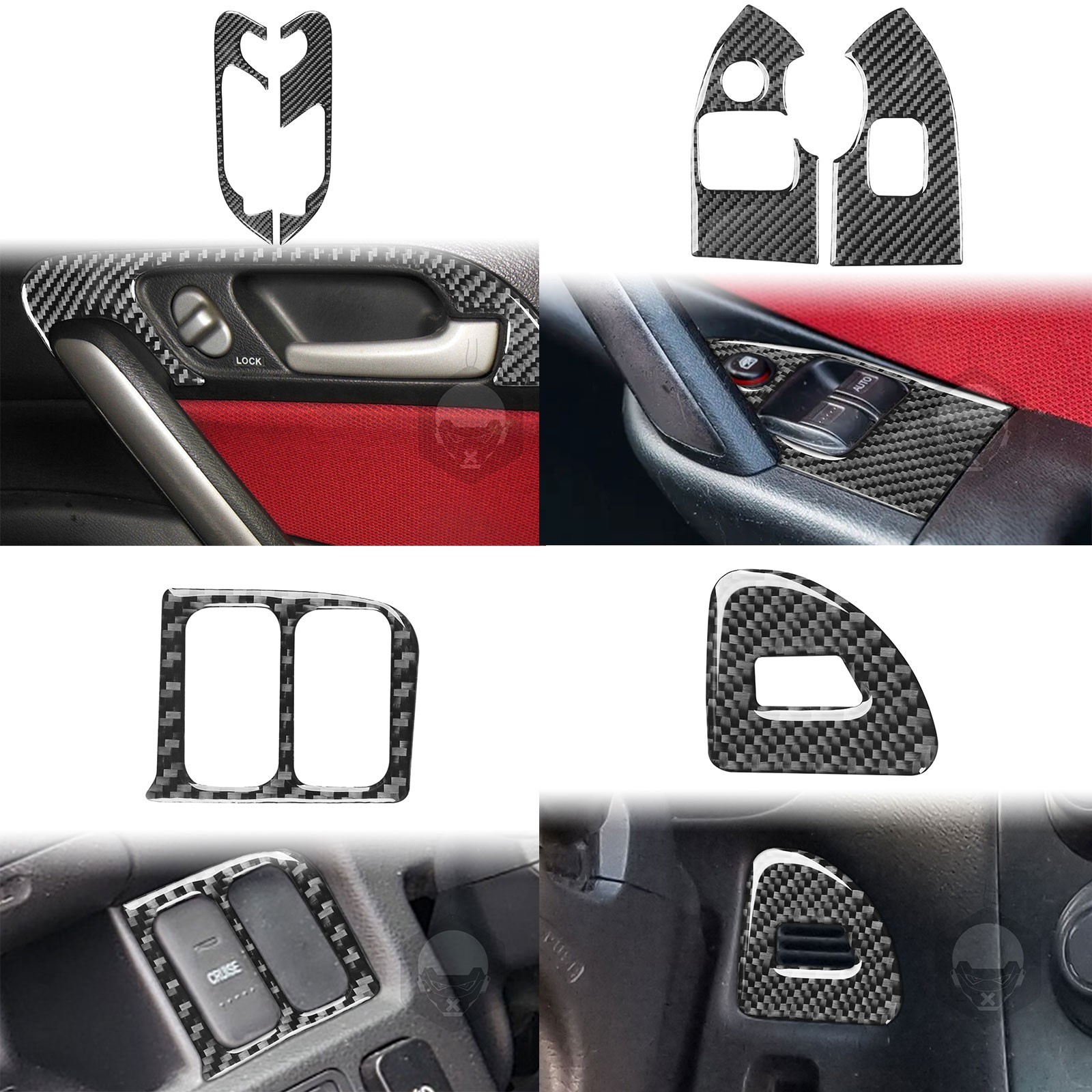 6PCS Real Carbon Fiber Interior Dash Trim Full Kit For Honda Civic SI 2001-2005