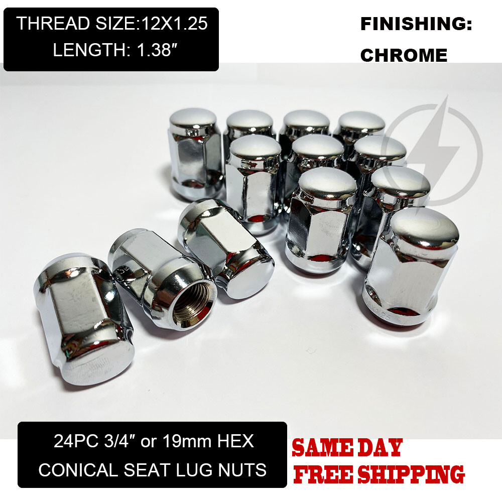 FIT SUZUK NISSA ARMADA FRONTIER TITAN XTERRA ACORN LUG NUT 12x1.25 CHROME 24PC