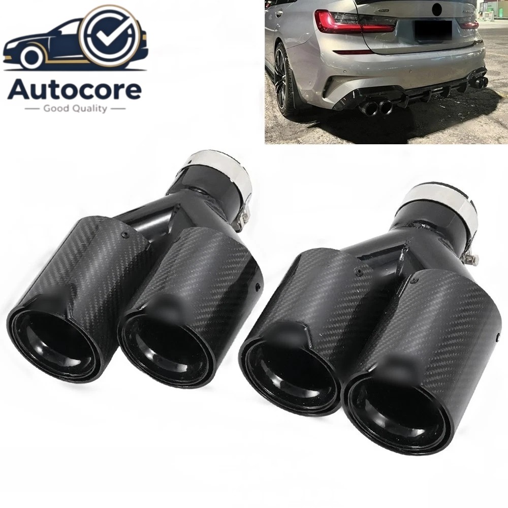 For BMW Dual Exhaust Twin End Tip Tail Pipe 63MM In 101MM Out Carbon Fiber Style For BMW Dual Exhaust Twin End Tip Tail Pipe 63MM In 101MM Out Carbon Fiber Style