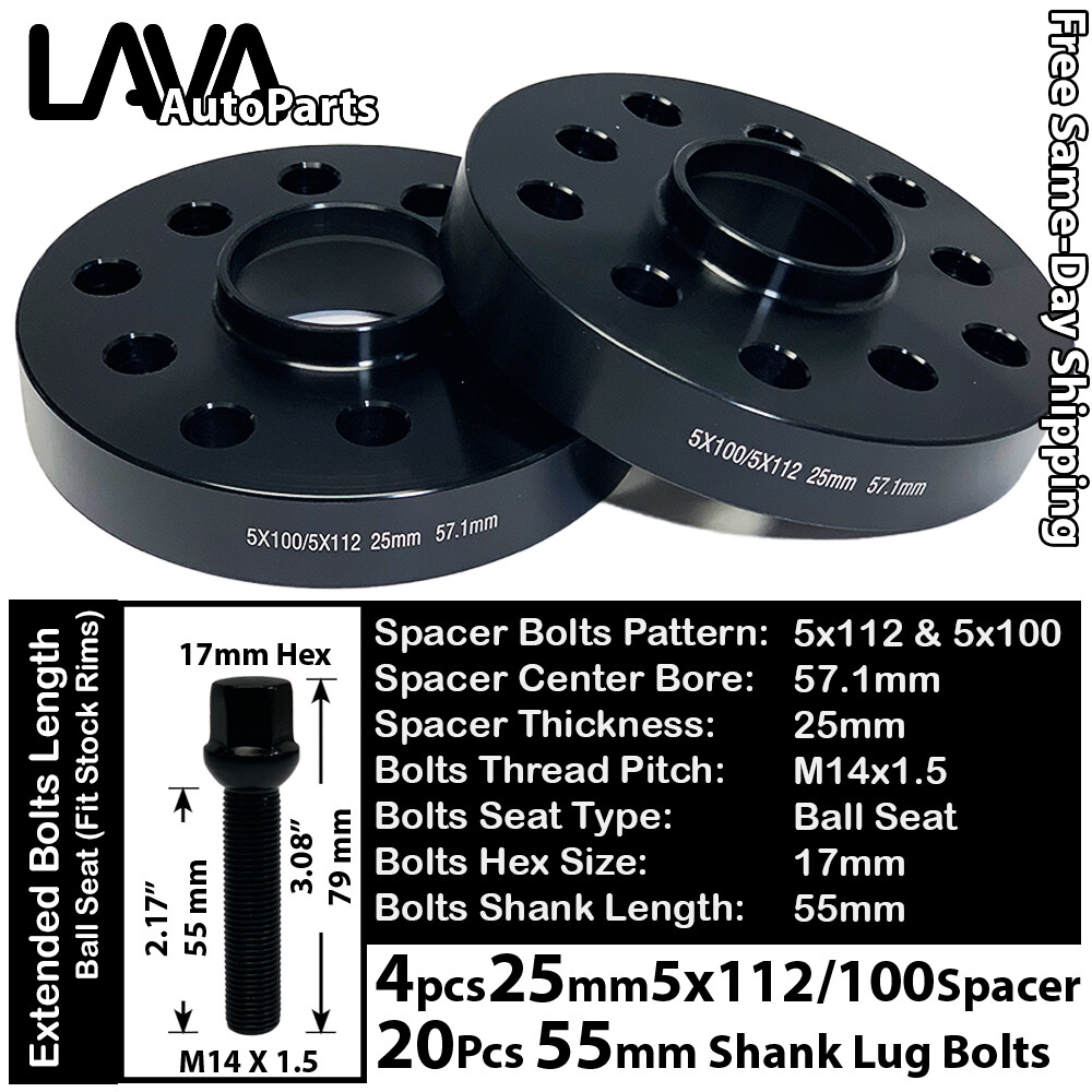 4PC 25MM THICK 5X112 & 5x100 57.1MM C.B WHEEL SPACER +14x1.5 BOLT FIT VOLKSWAGEN