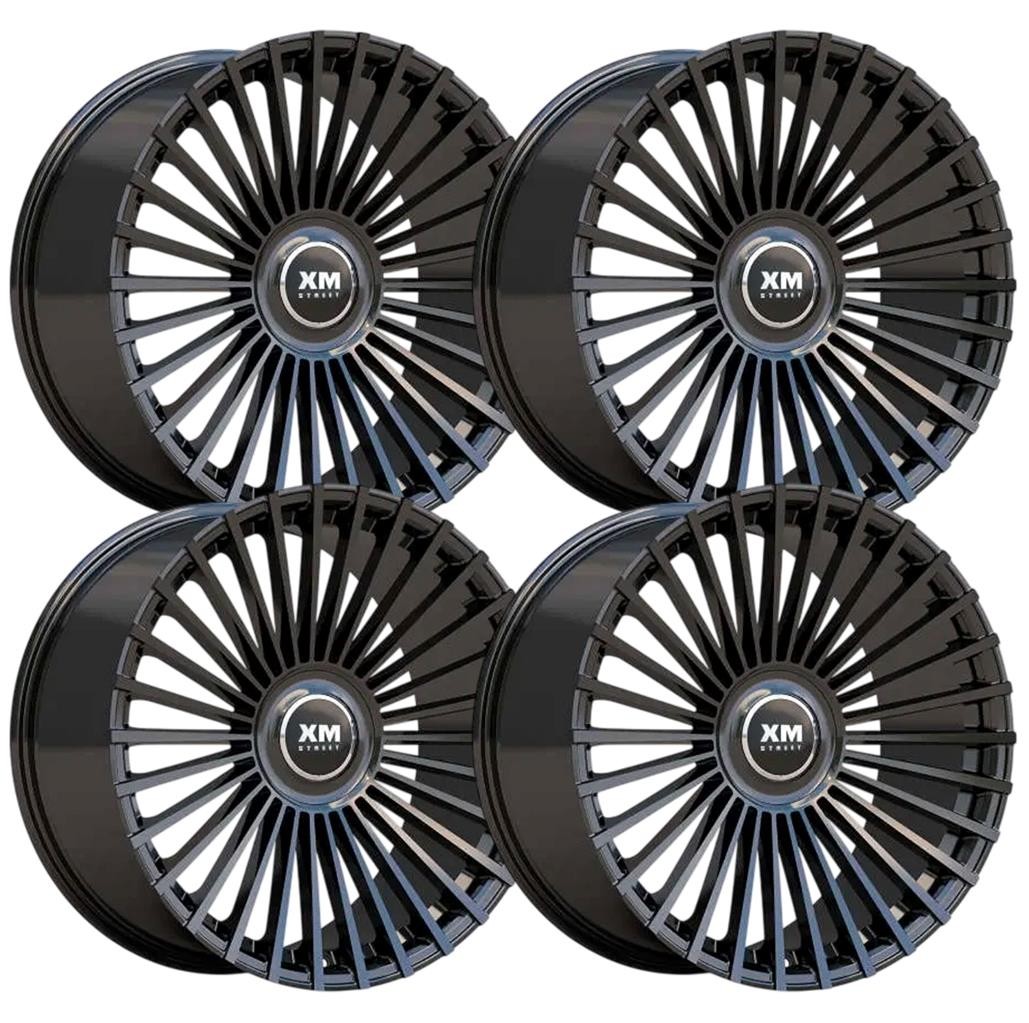 (Set-4) Xm Street Xm-612 22X8.5 5x115 Gloss Black 35mm Wheels Rims 22 Inch