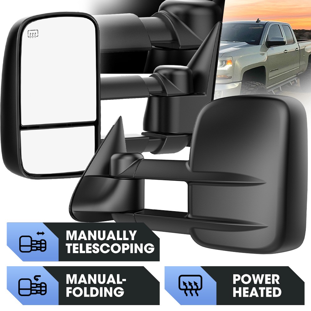 Fits 14-18 Chevy Silverado 1500 Power Heated Tow Mirrors w/ LED Arrow Turn Light