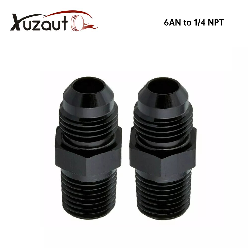 2X 1/4 NPT to 6AN Adapter Straight Pipe Thread to 6 AN Flare Fitting Black
