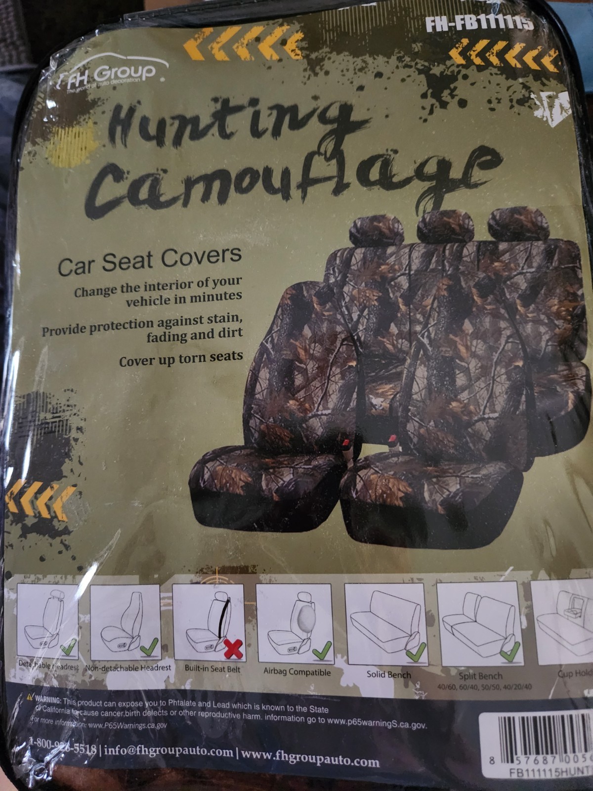 FH Group Universal Fit Full Set Car Seat Cover, (Hunting Camouflage) Polyester
