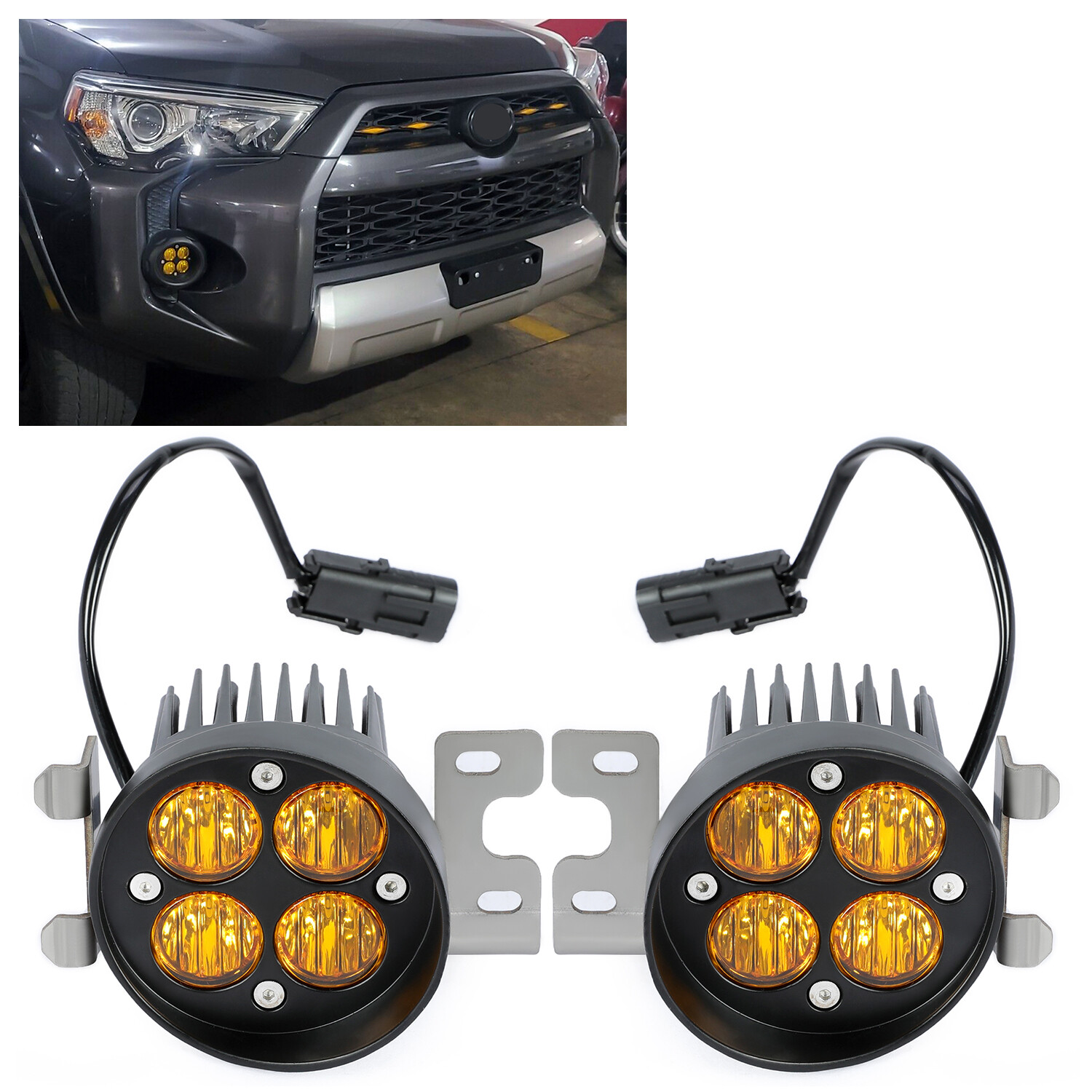 Pair LED Fog Lights Amber w/Brackets For Toyota Tacoma 4Runner Tundra 2010-2023