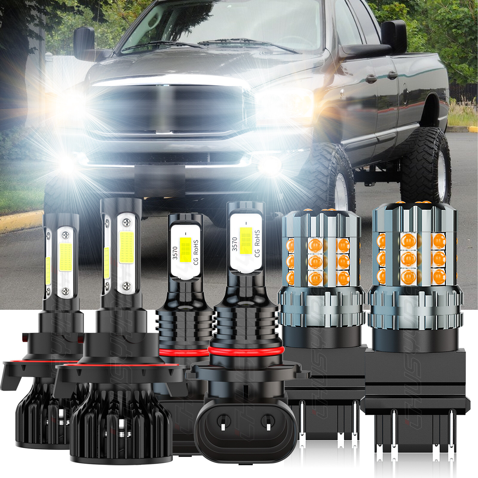 For 2006 2007 08 Dodge Ram 1500 2500 3500 6X 6500K LED Headlight Fog Light Bulbs