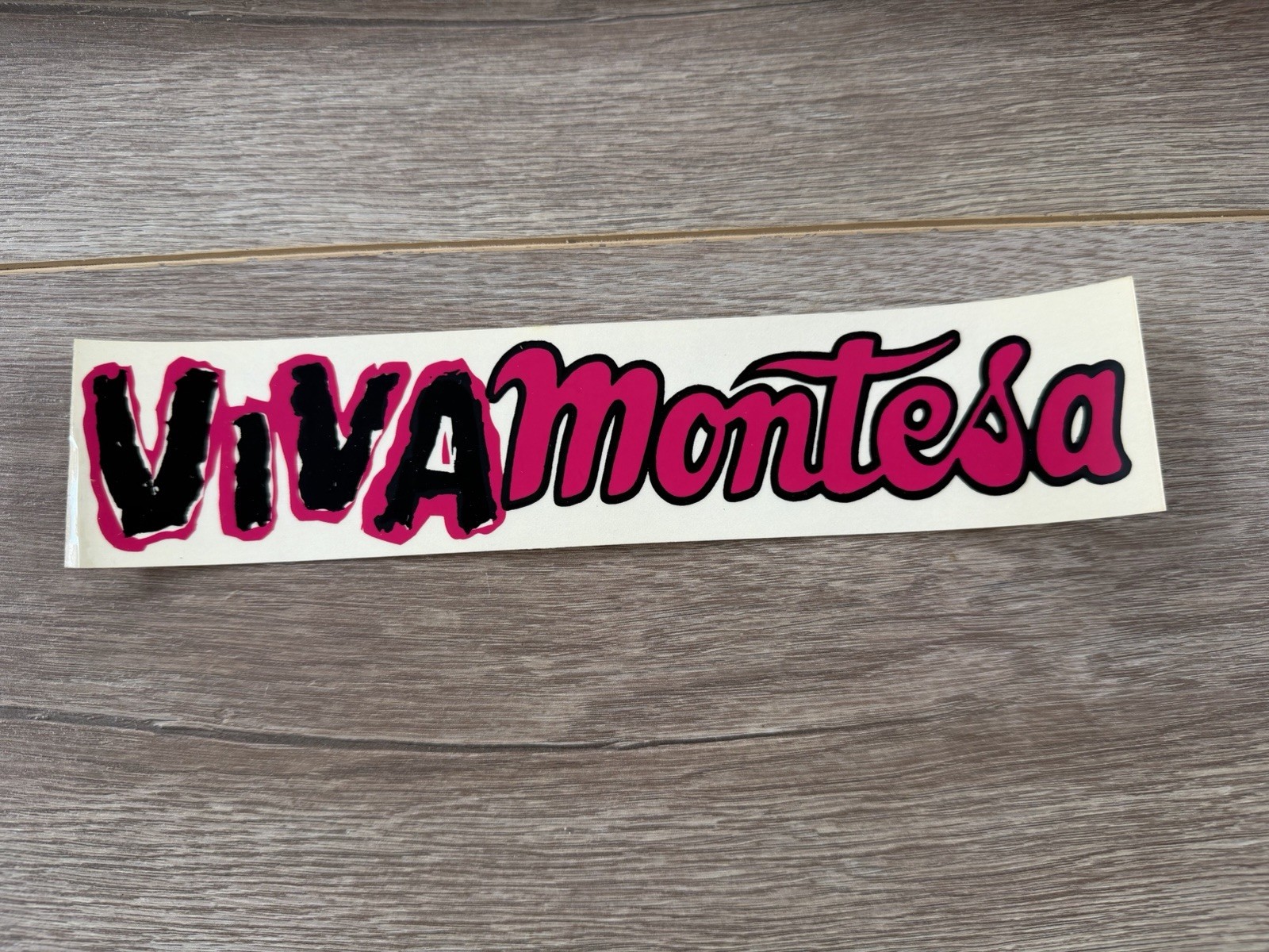Vintage Viva Montesa Motorcycle Pink Vinyl Decal Bumper Sticker 70s NOS