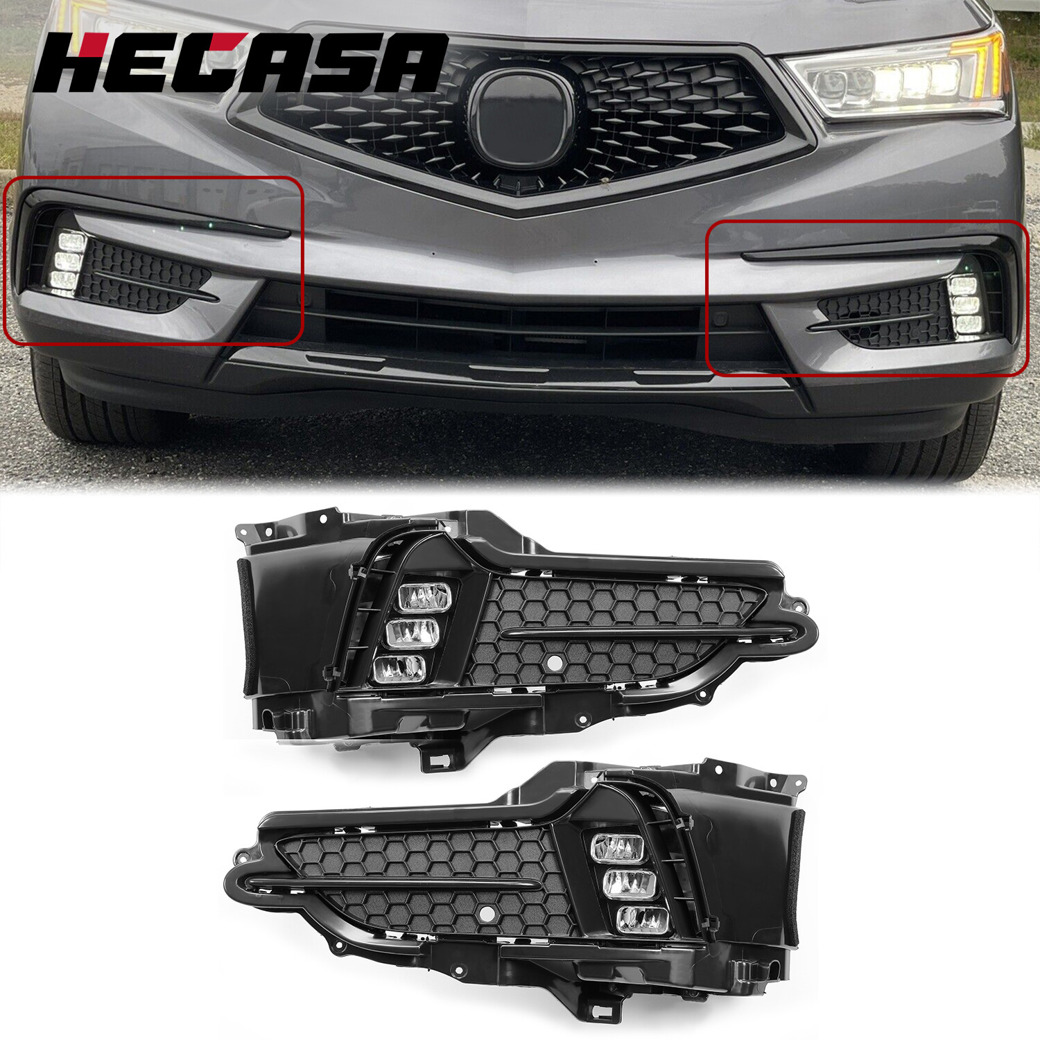 HECASA LED Clear Fog Lights Lamps Kit LH & RH For 2017-2020 Acura MDX HECASA LED Clear Fog Lights Lamps Kit LH & RH For 2017-2020 Acura MDX