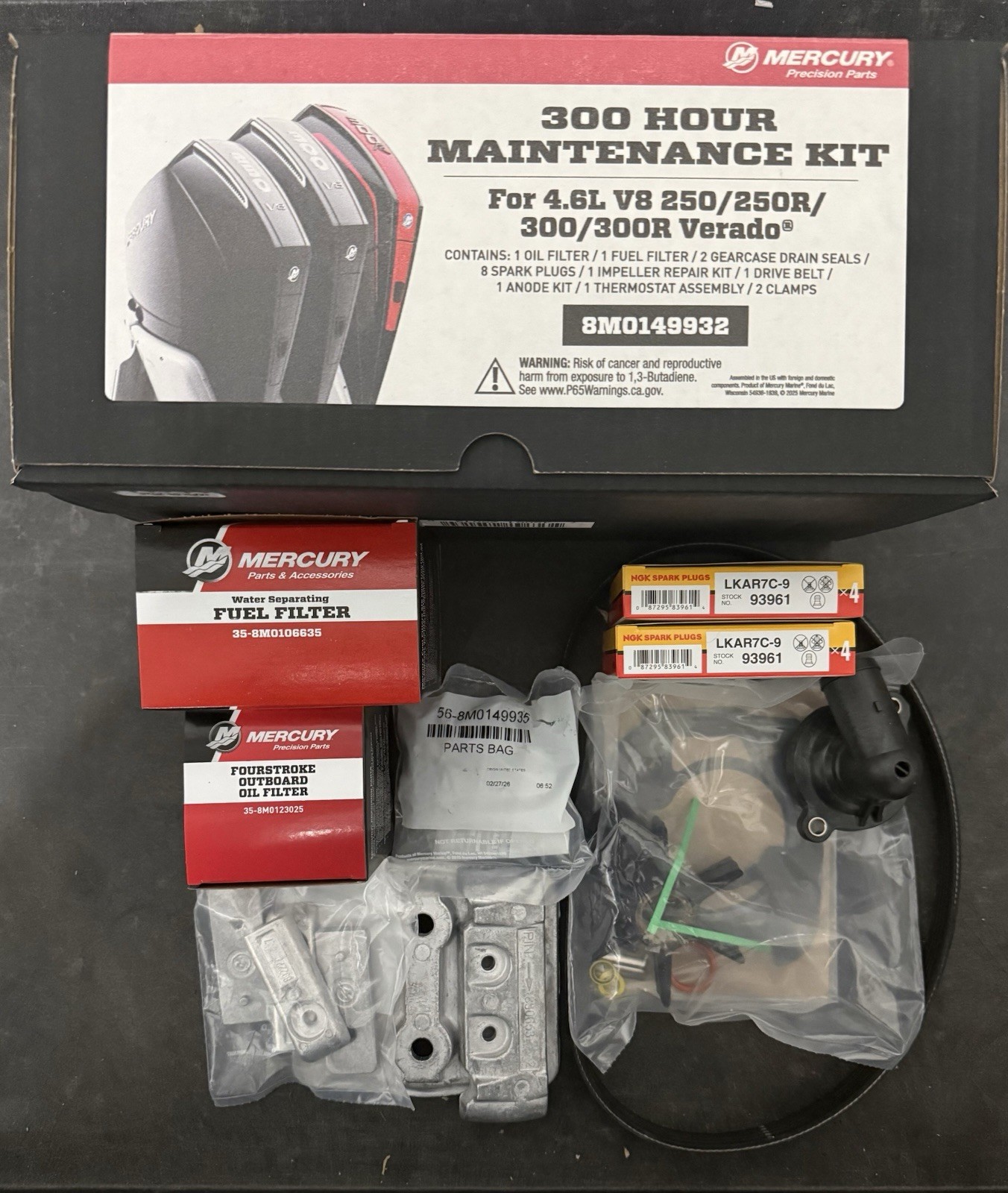 Mercury Outboard 300HR Maintenance Kit For 250-300 HP V8 Verado P/N: 8M0149932
