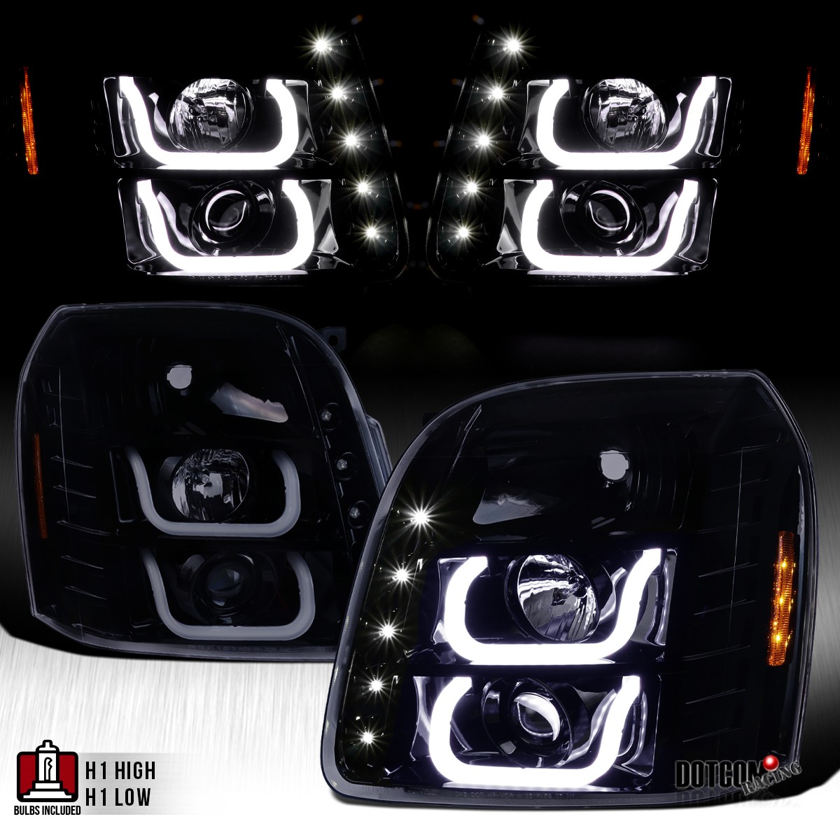 Smoke Fit 2007-2014 GMC Yukon XL 1500 2500 Denali LED Tube Headlights Left+Right