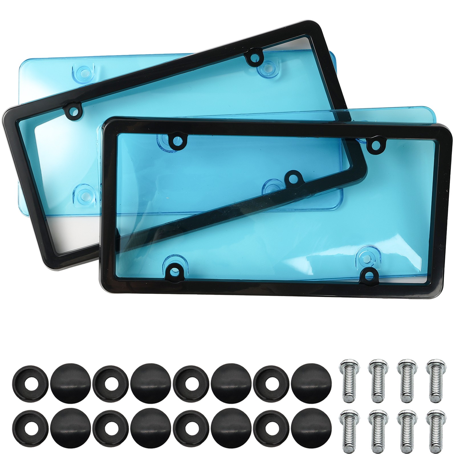 2X License Plate Covers+Frames Auto Tag Shield Protector Unbreakable Front Rear