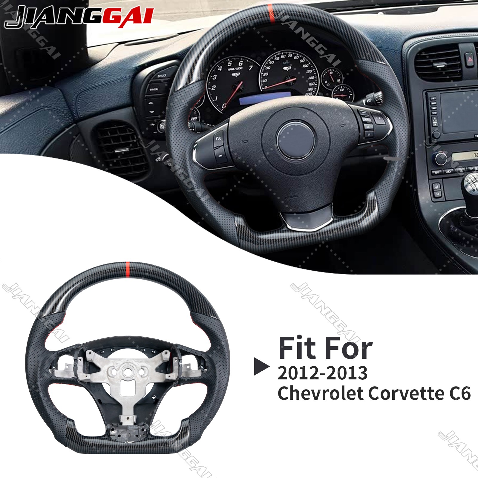 Hydro Dip Carbon Fiber Sport Steering Wheel Fit Chevrolet Corvette C6 2012-2013