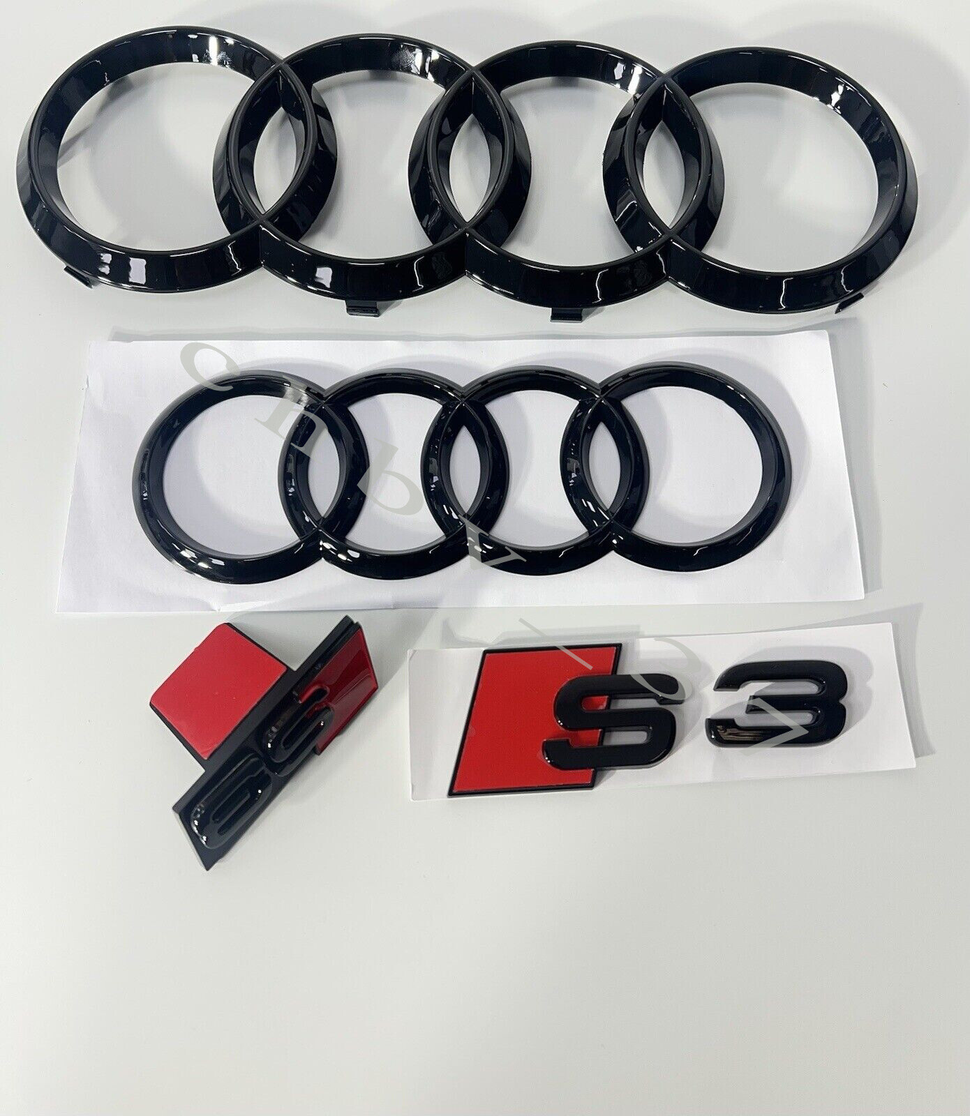 Full Set Of Audi S3 Gloss Black Badges Emblem Grill&Rear Ring