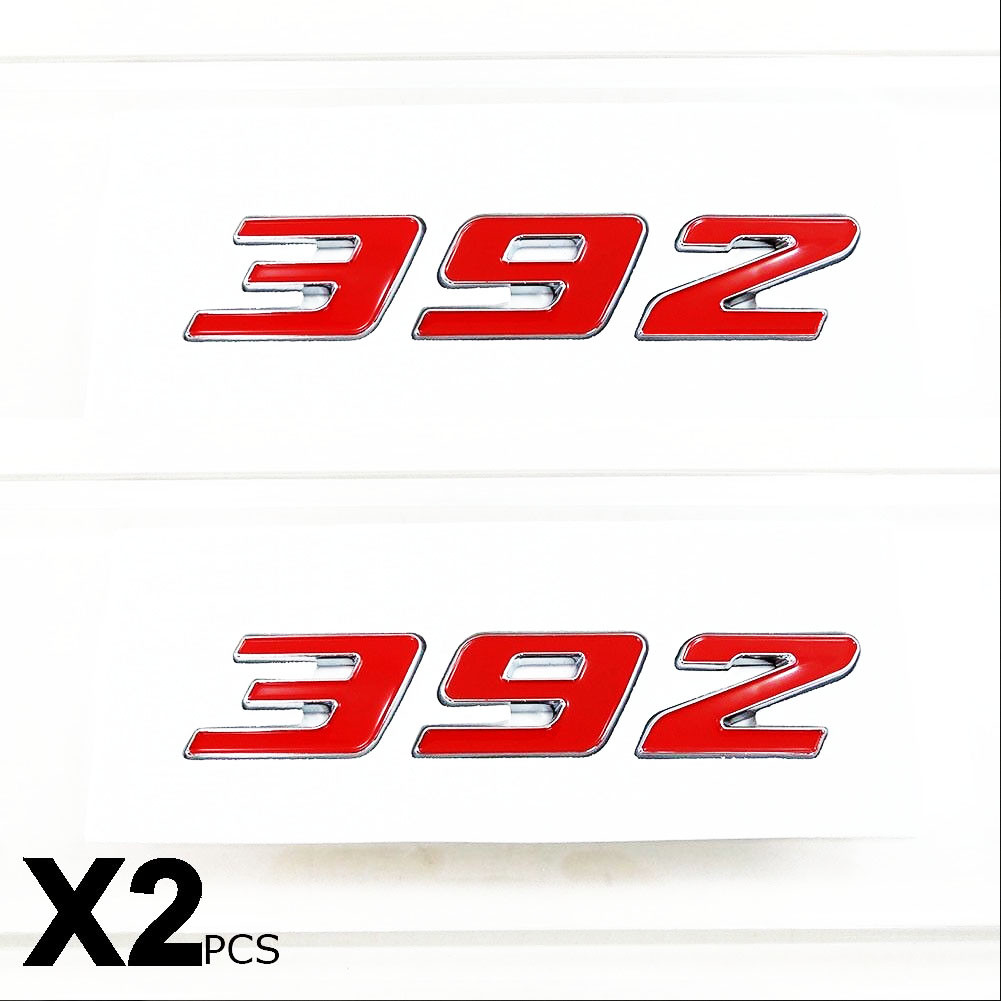 2pc Red 392 Badge Emblem Chrome Trim fits MOPAR 392 HEMI - 1 PAIR
