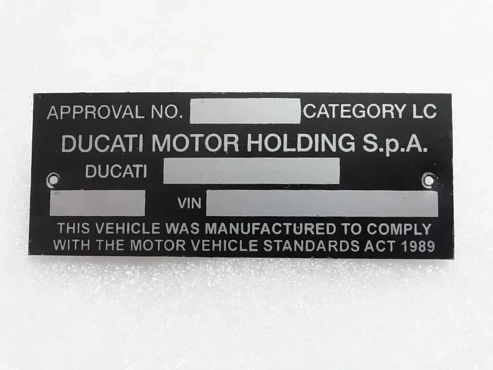 Ducati Vintage New Motorcycle Black Aluminium Data Plate ID Tag Frame |Fit For
