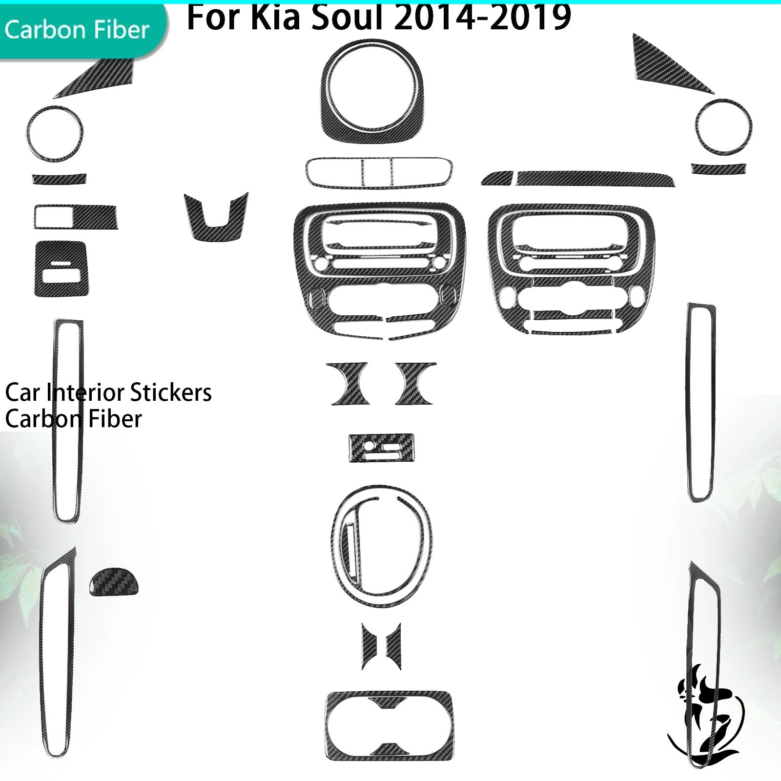 38Pcs Real Carbon Fiber Full Interior Trim Upgrade Kits For Kia Soul 2014-2019