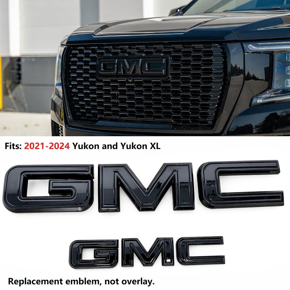 set 2 OEM Grille Rear Black GMC Emblem for 2021-2024 Yukon Gloss 84729912